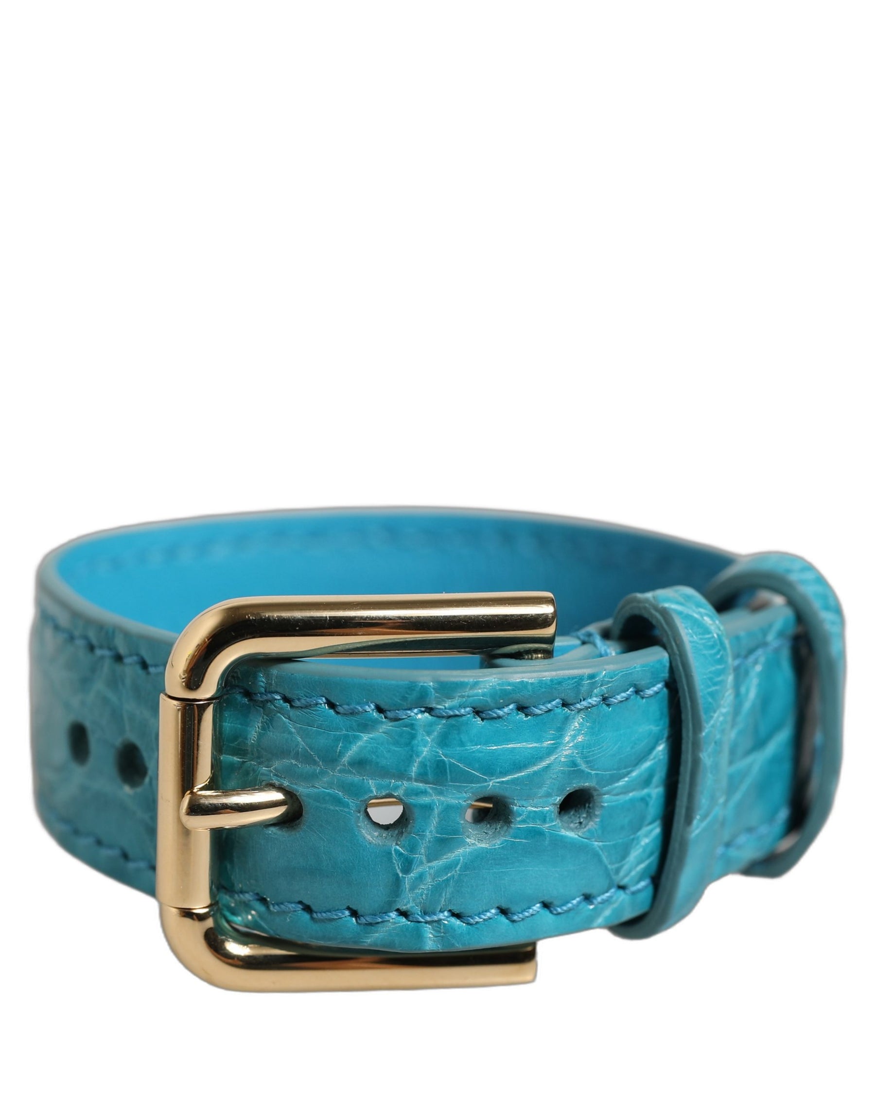 Dolce & Gabbana Turquoise Texture Leather Gold Buckle Belt Strap Bracelet | Regal Royce