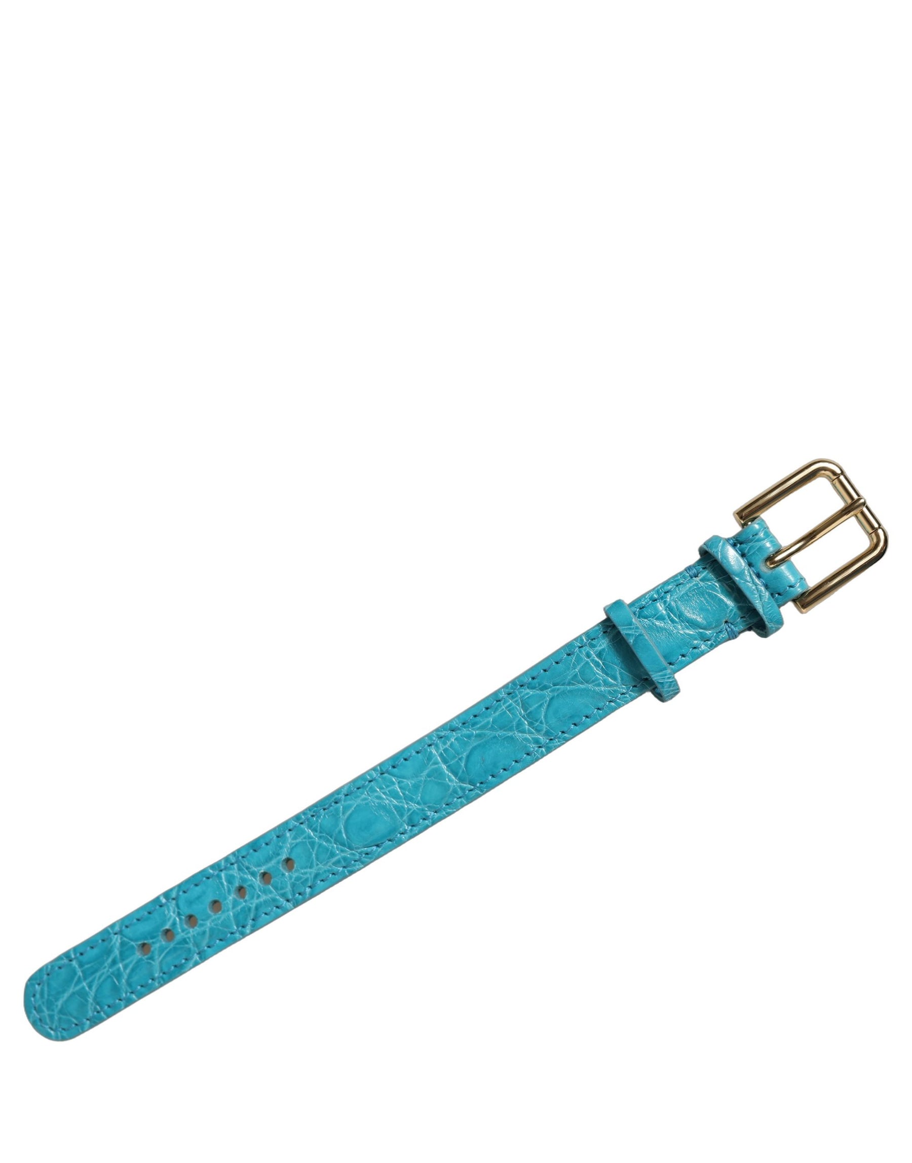 Dolce & Gabbana Turquoise Texture Leather Gold Buckle Belt Strap Bracelet | Regal Royce
