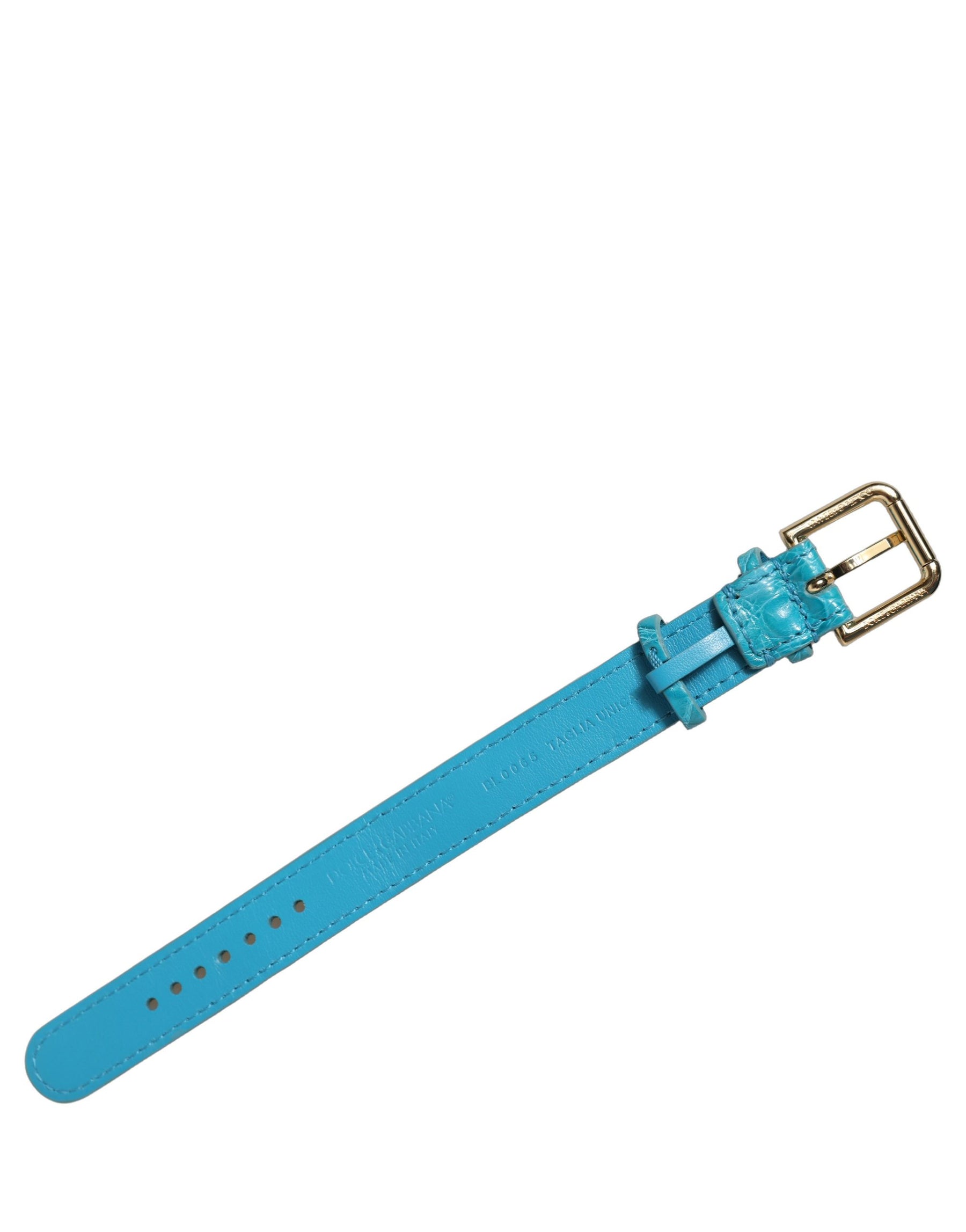 Dolce & Gabbana Turquoise Texture Leather Gold Buckle Belt Strap Bracelet | Regal Royce