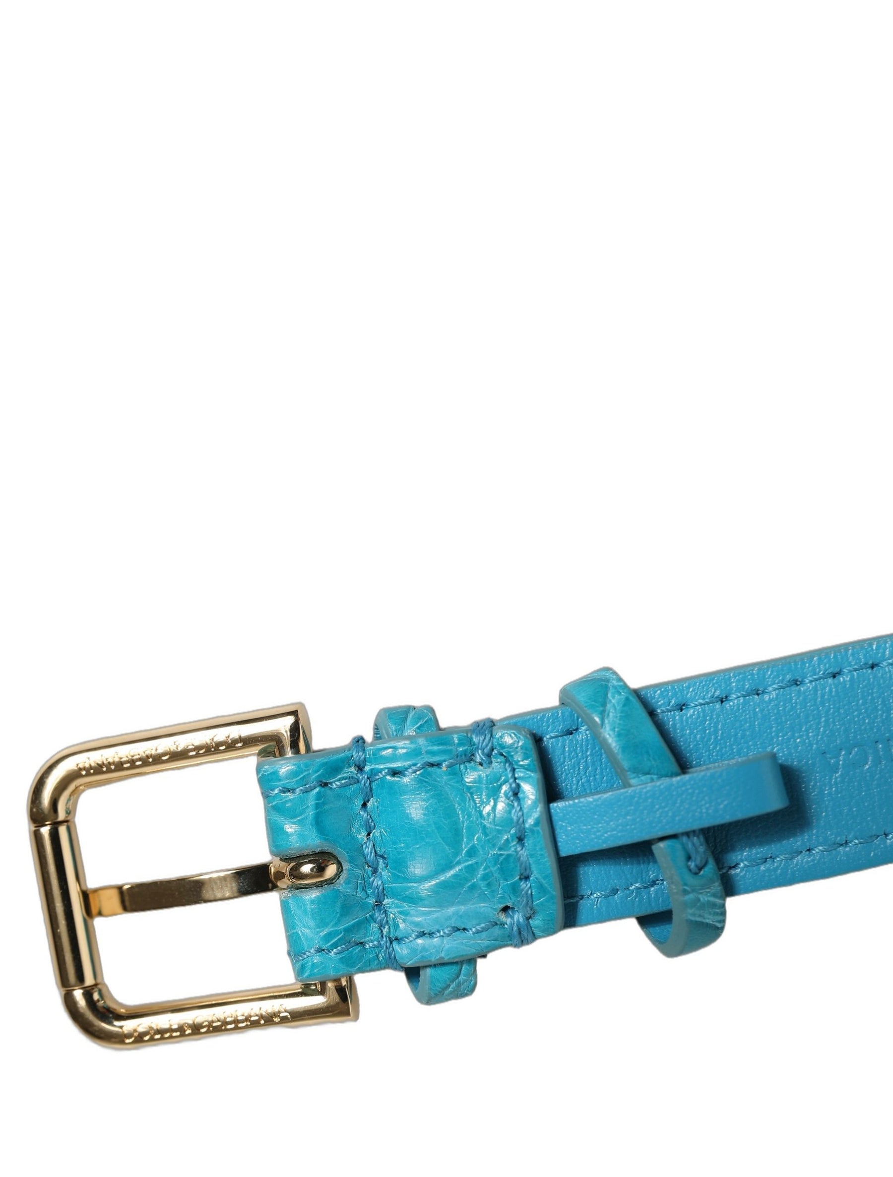 Dolce & Gabbana Turquoise Texture Leather Gold Buckle Belt Strap Bracelet | Regal Royce