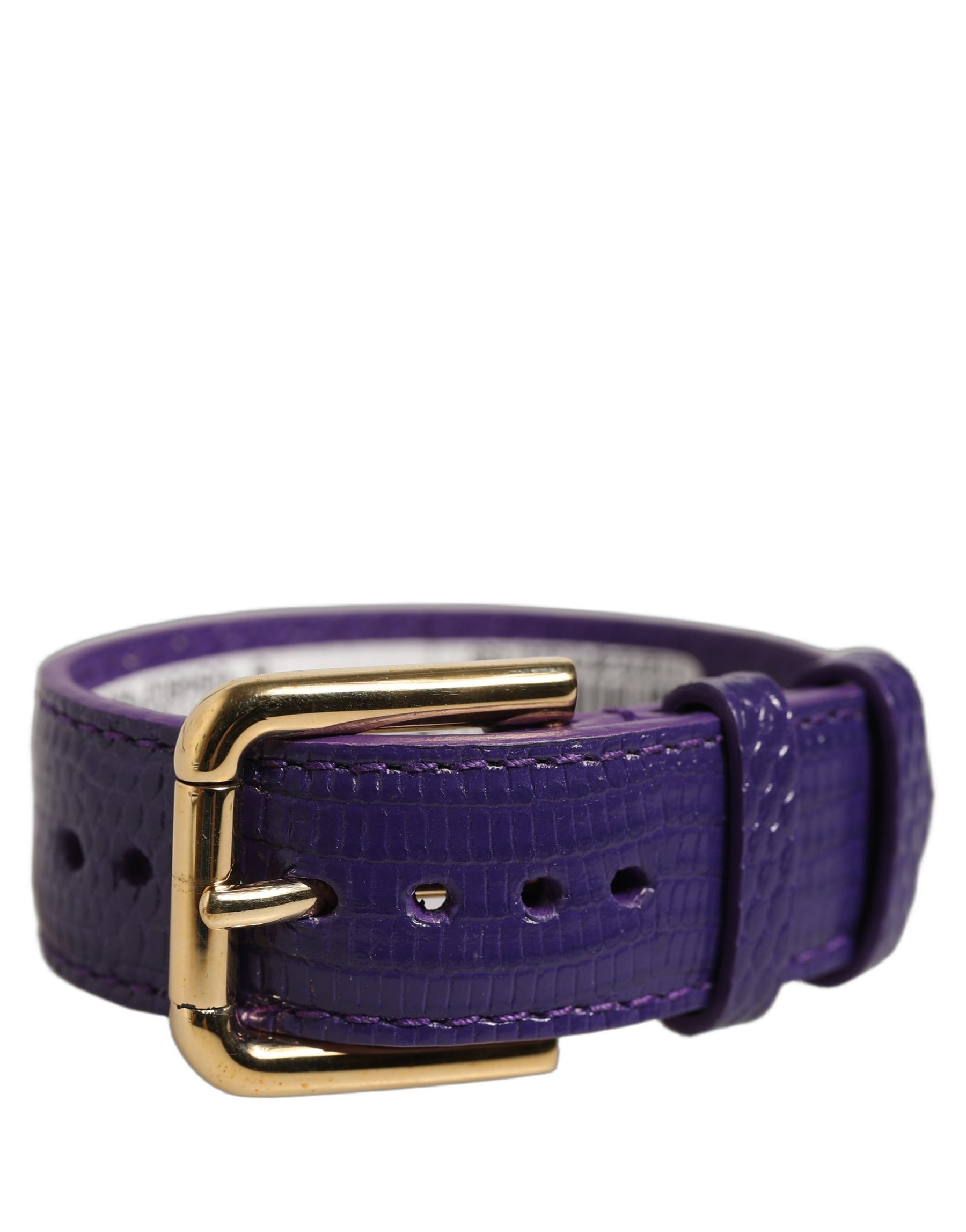 Dolce & Gabbana Violet Textured Leather Gold Buckle Belt Strap Bracelet | Regal Royce