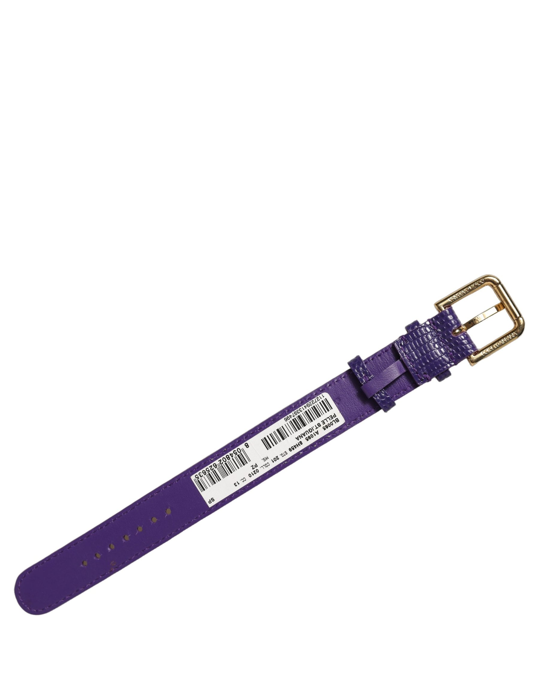 Dolce & Gabbana Violet Textured Leather Gold Buckle Belt Strap Bracelet | Regal Royce