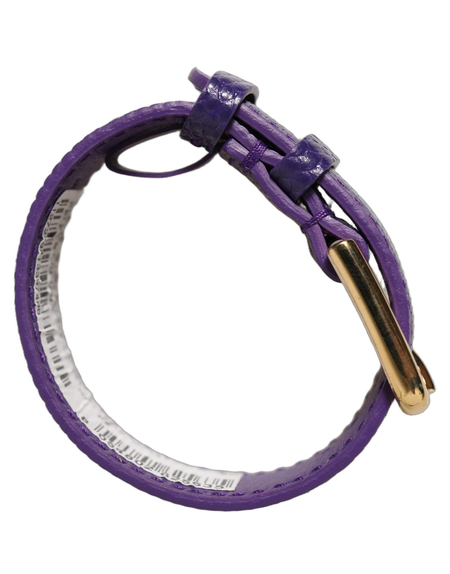Dolce & Gabbana Violet Textured Leather Gold Buckle Belt Strap Bracelet | Regal Royce
