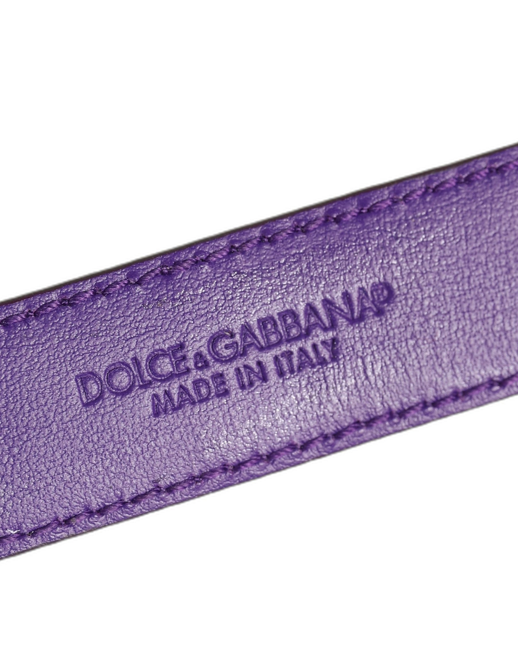 Dolce & Gabbana Violet Embossed Leather Gold Buckle Belt Strap Bracelet | Regal Royce