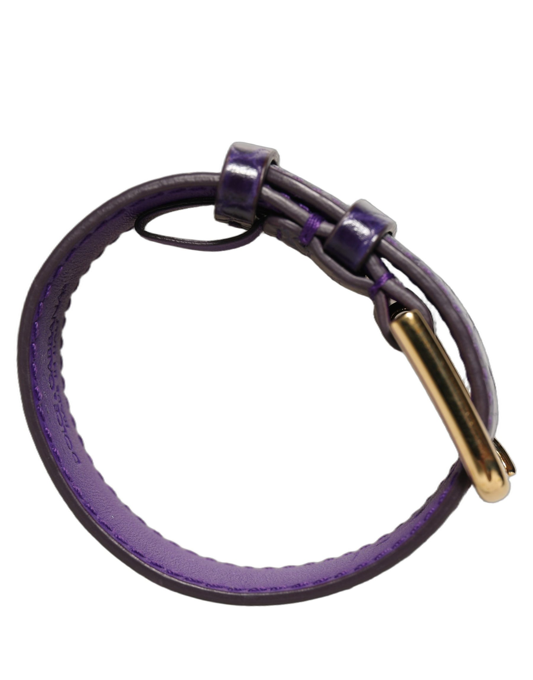 Dolce & Gabbana Violet Embossed Leather Gold Buckle Belt Strap Bracelet | Regal Royce