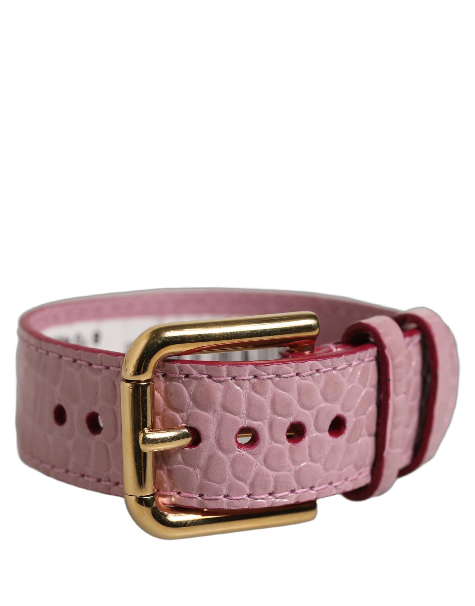 Dolce & Gabbana Pink Embossed Leather Gold Buckle Belt Strap Bracelet | Regal Royce