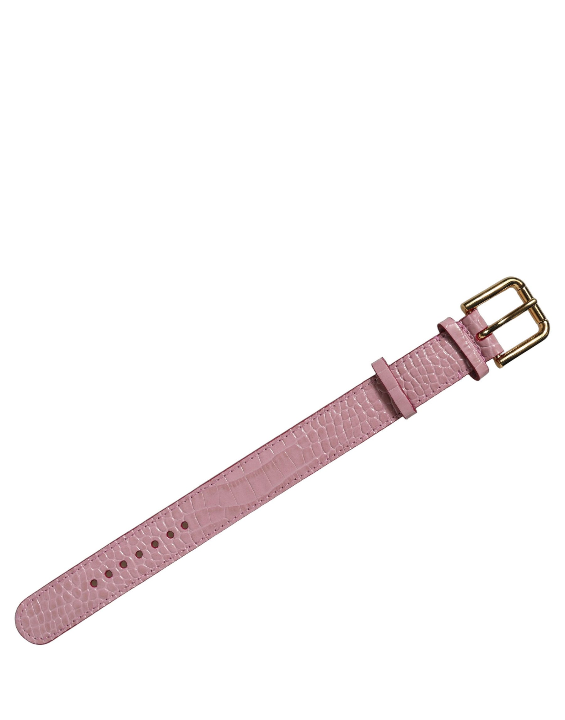Dolce & Gabbana Pink Embossed Leather Gold Buckle Belt Strap Bracelet | Regal Royce