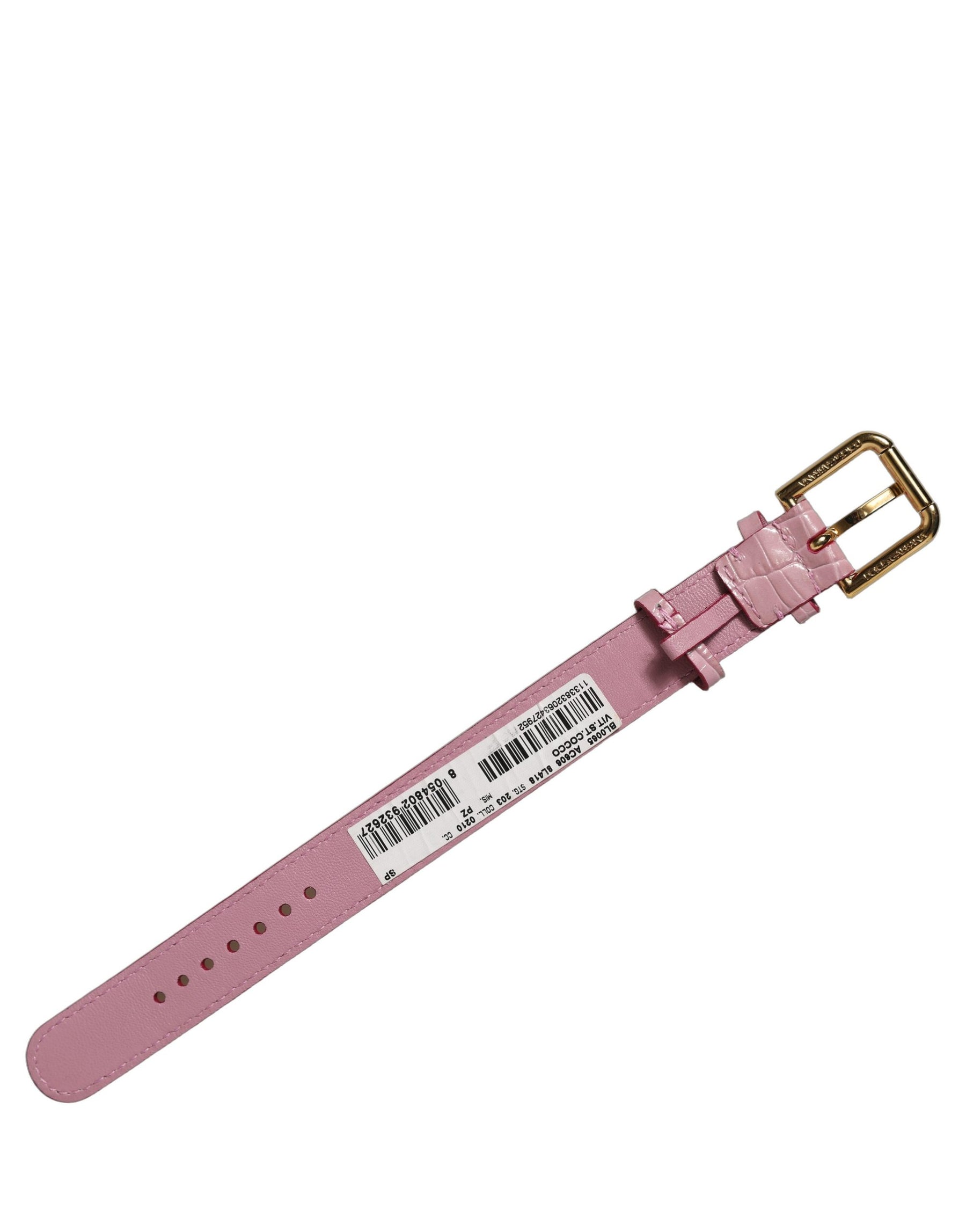 Dolce & Gabbana Pink Embossed Leather Gold Buckle Belt Strap Bracelet | Regal Royce