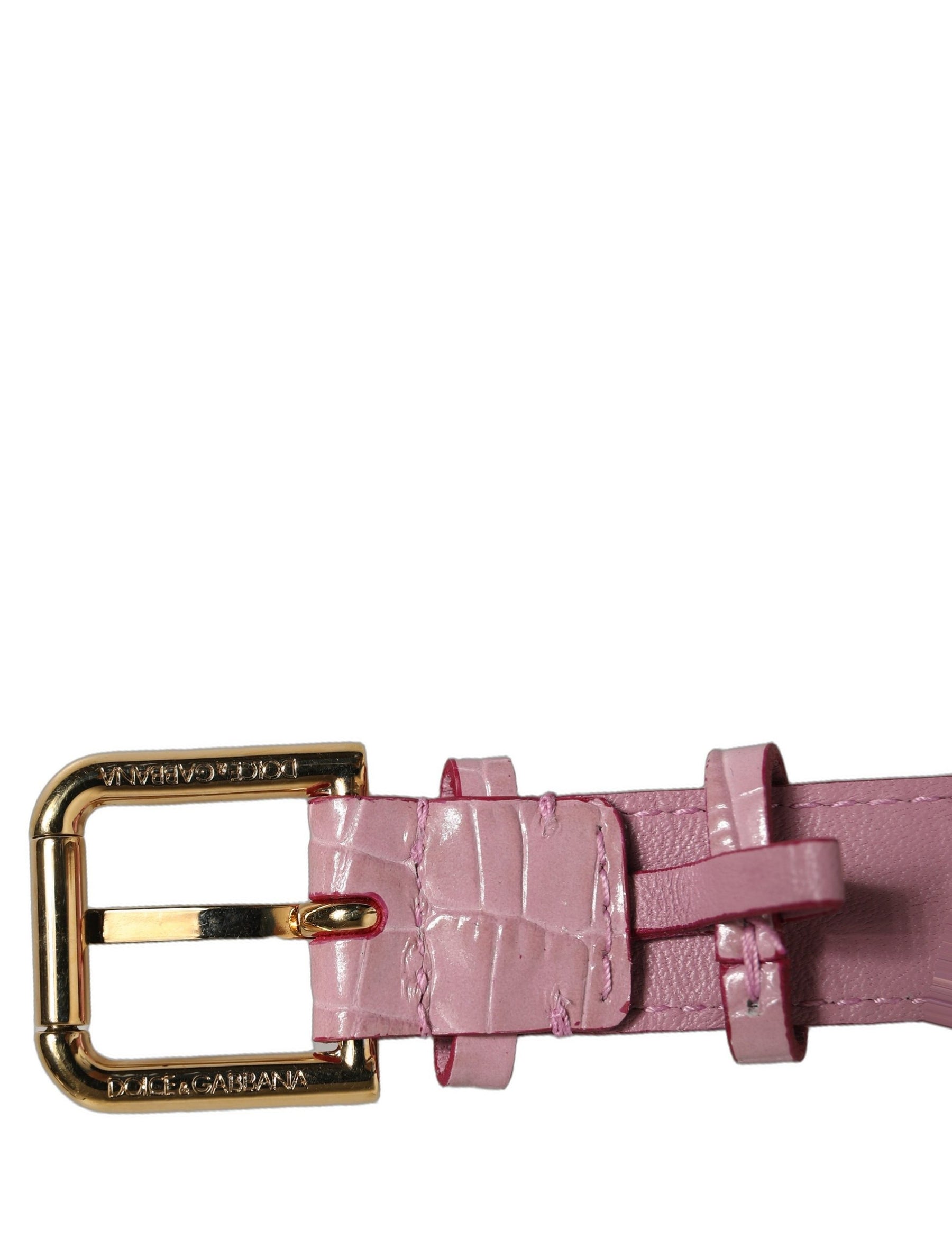 Dolce & Gabbana Pink Embossed Leather Gold Buckle Belt Strap Bracelet | Regal Royce