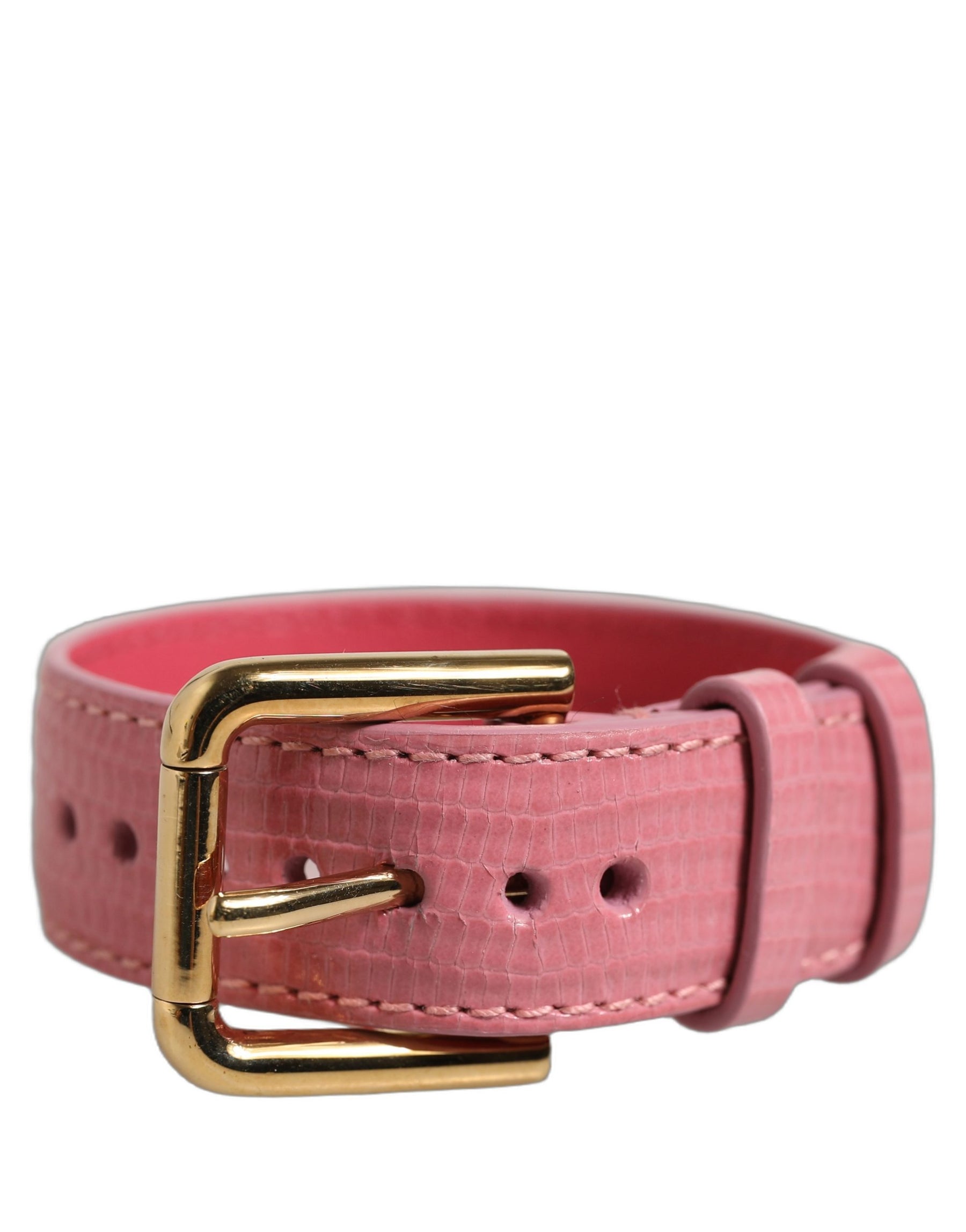 Dolce & Gabbana Pink Textured Leather Gold Buckle Belt Strap Bracelet | Regal Royce