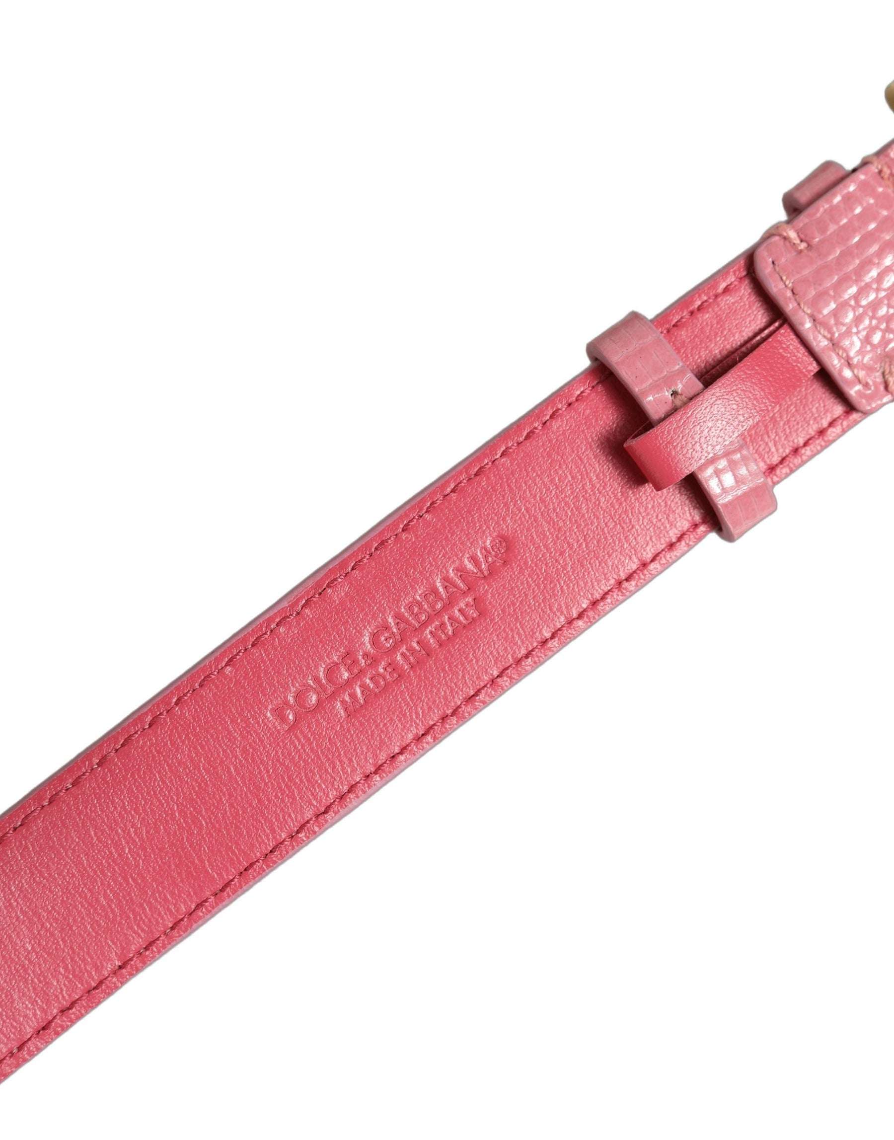 Dolce & Gabbana Pink Textured Leather Gold Buckle Belt Strap Bracelet | Regal Royce