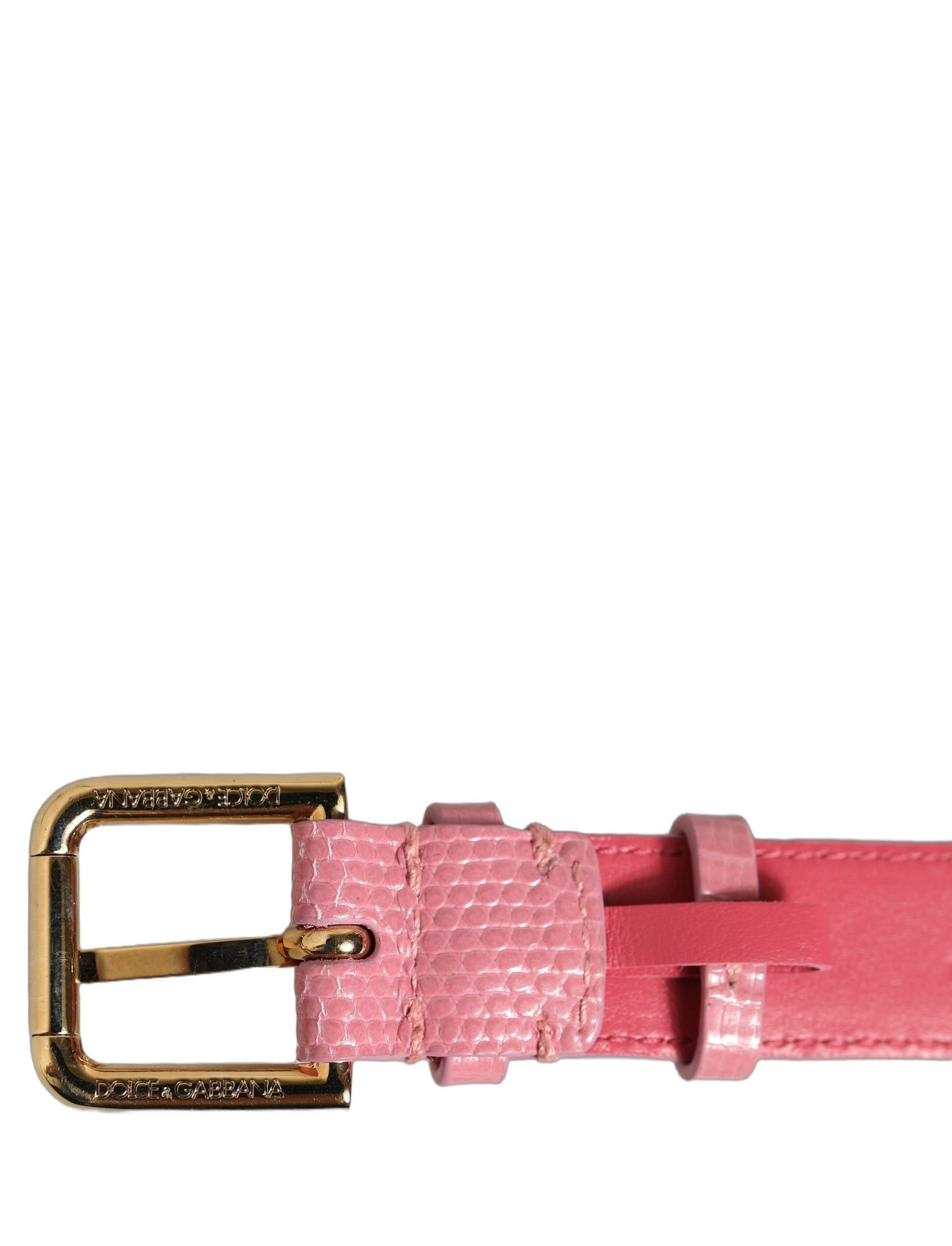 Dolce & Gabbana Pink Textured Leather Gold Buckle Belt Strap Bracelet | Regal Royce