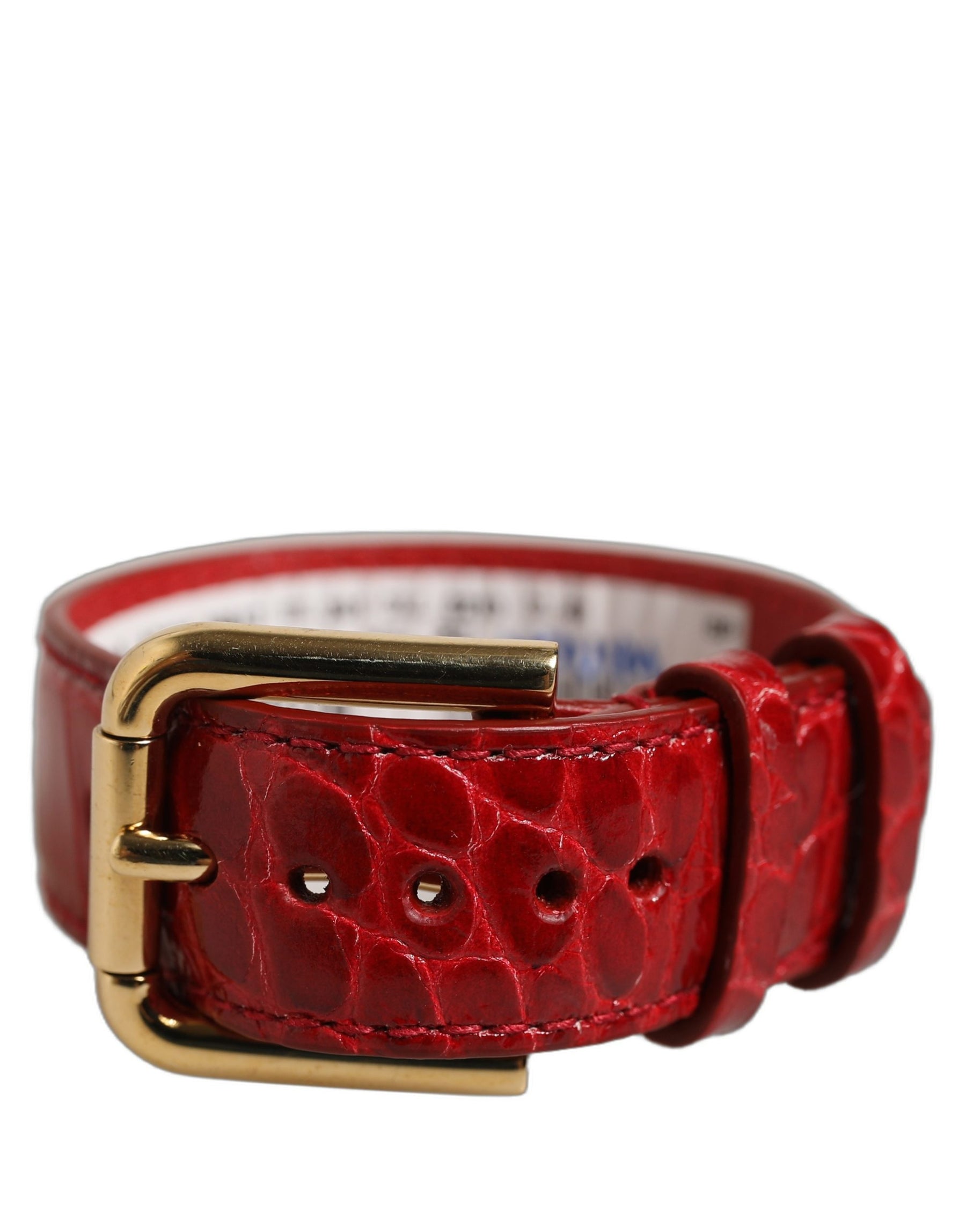Dolce & Gabbana Red Embossed Leather Gold Buckle Belt Strap Bracelet | Regal Royce