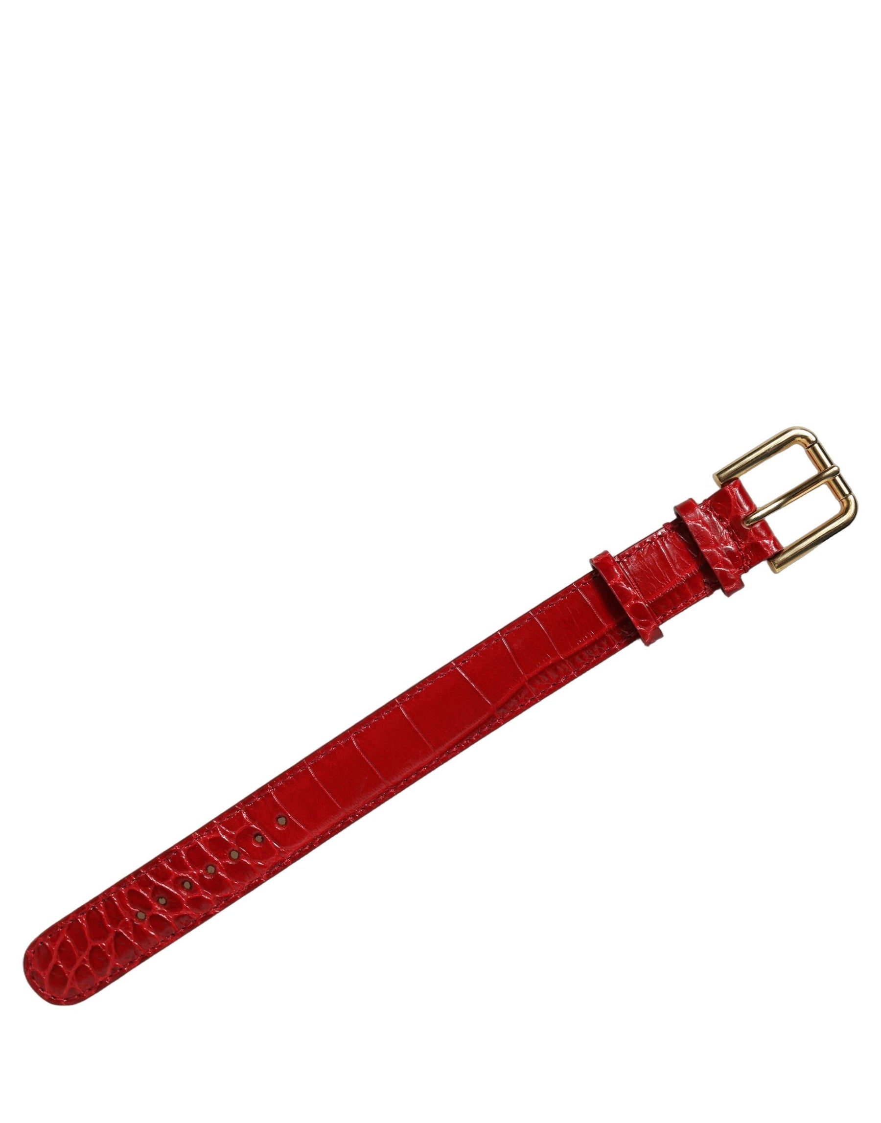 Dolce & Gabbana Red Embossed Leather Gold Buckle Belt Strap Bracelet | Regal Royce