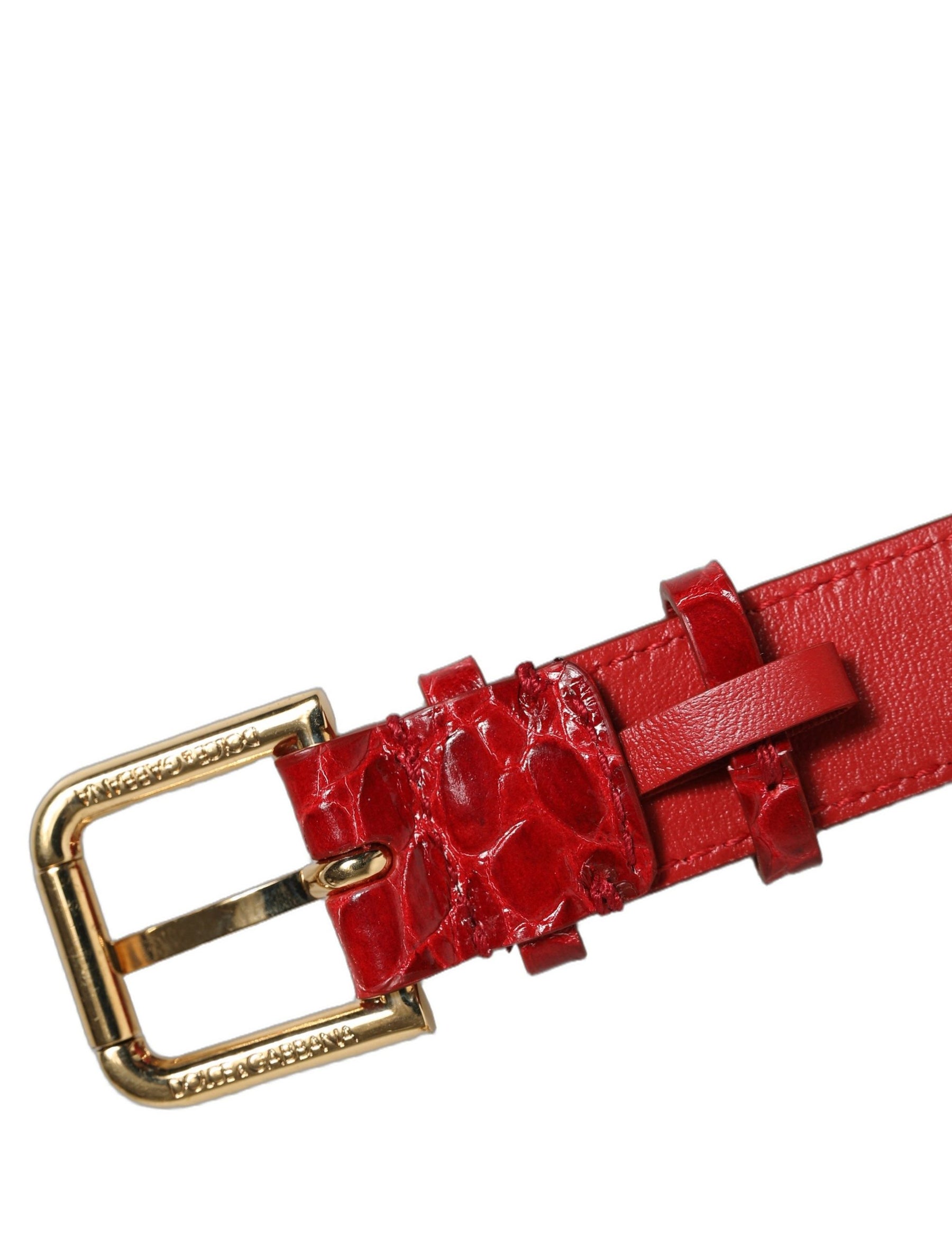Dolce & Gabbana Red Embossed Leather Gold Buckle Belt Strap Bracelet | Regal Royce