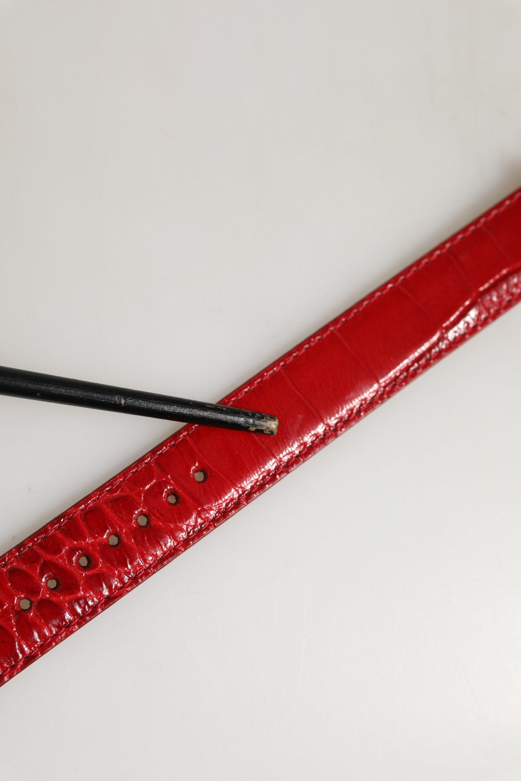 Dolce & Gabbana Red Embossed Leather Gold Buckle Belt Strap Bracelet | Regal Royce