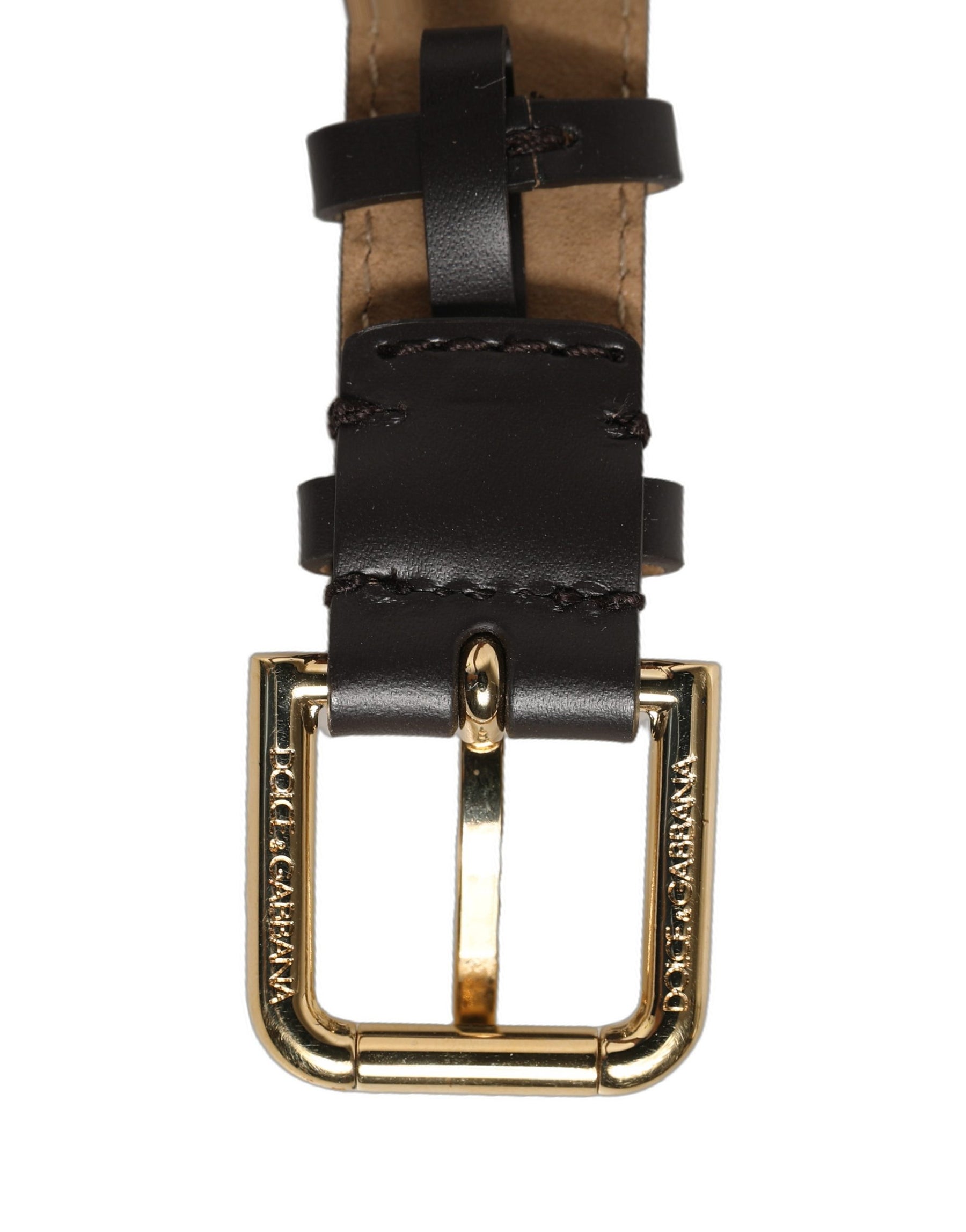 Dolce & Gabbana Black Calfskin Leather Gold Buckle Belt Strap Bracelet | Regal Royce