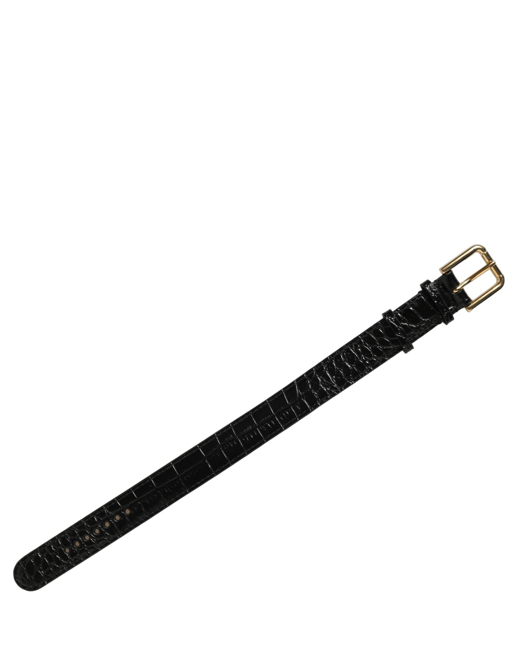 Dolce & Gabbana Black Textured Leather Gold Buckle Belt Strap Bracelet | Regal Royce