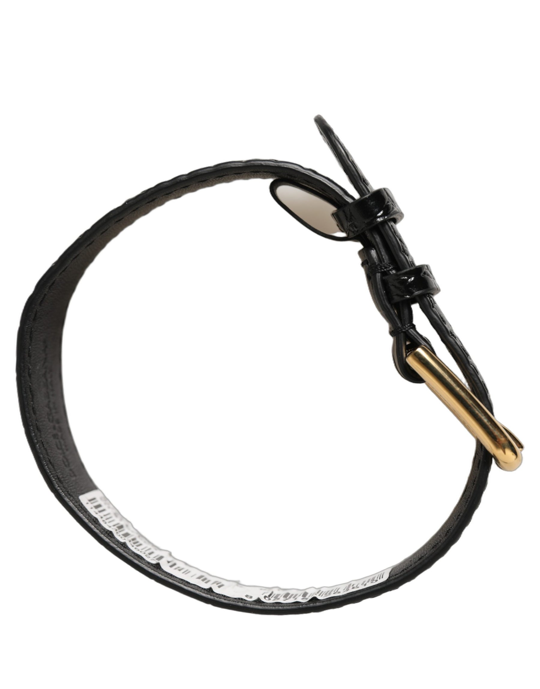 Dolce & Gabbana Black Textured Leather Gold Buckle Belt Strap Bracelet | Regal Royce