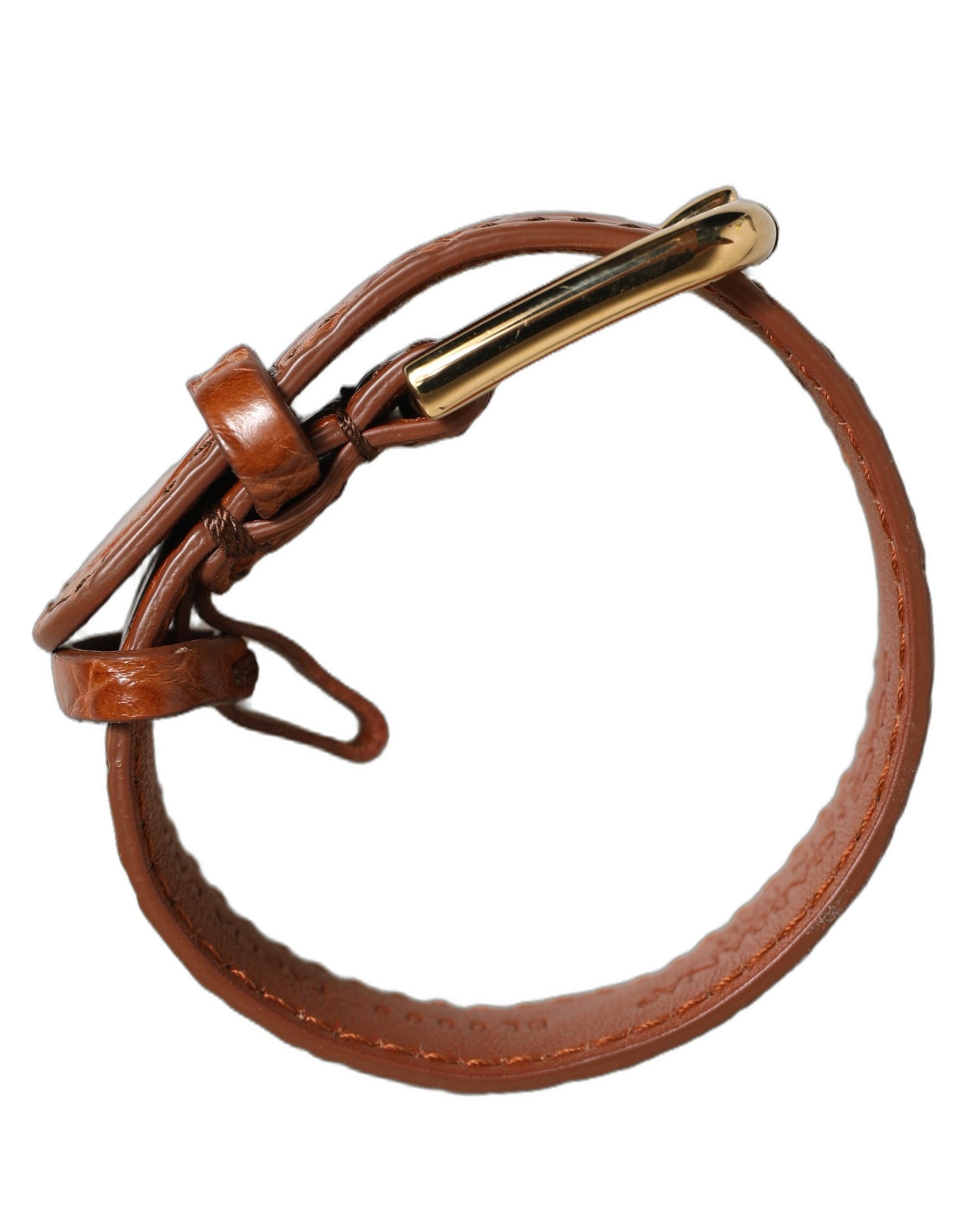 Dolce & Gabbana Brown Textured Leather Gold Buckle Belt Strap Bracelet | Regal Royce