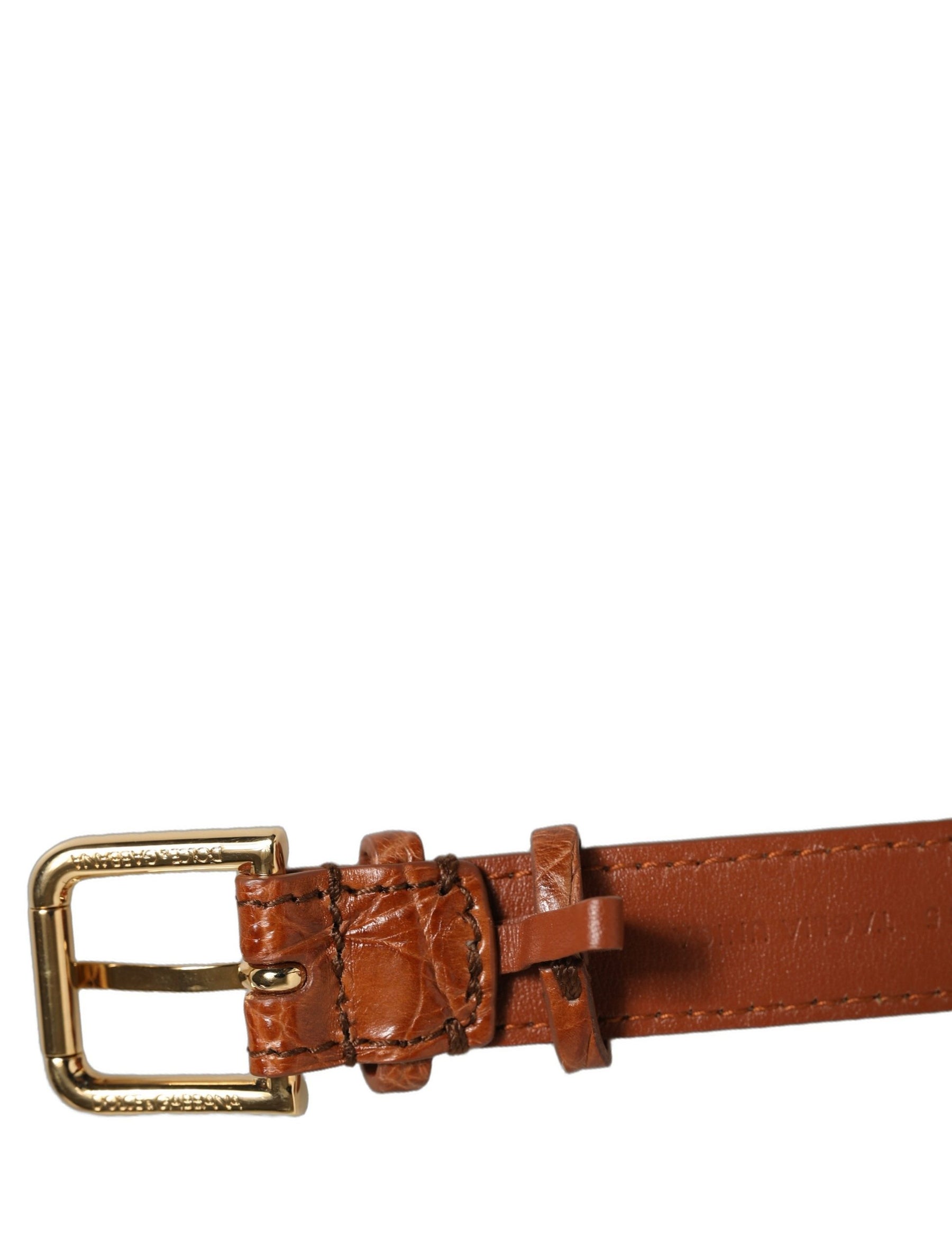 Dolce & Gabbana Brown Textured Leather Gold Buckle Belt Strap Bracelet | Regal Royce