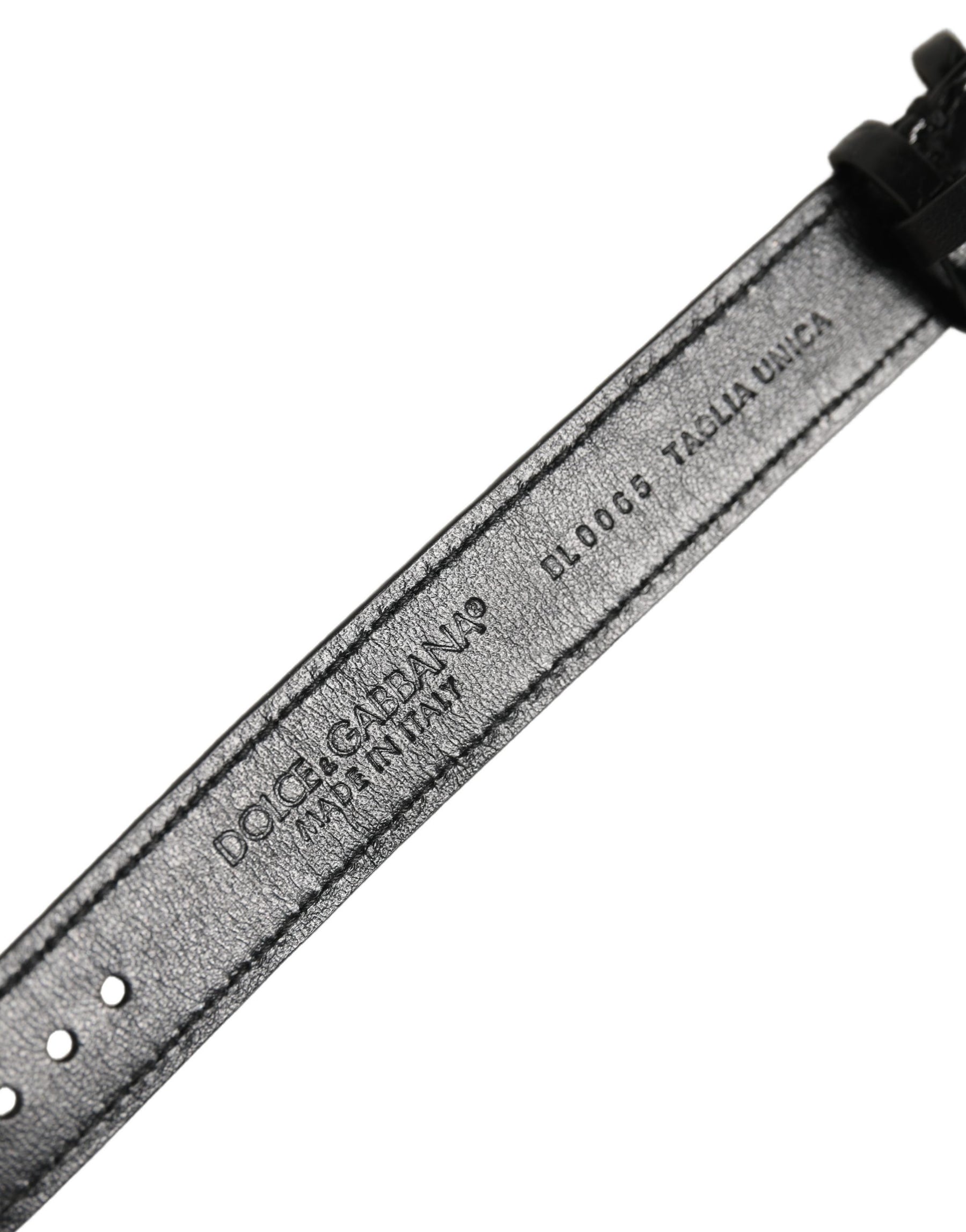 Dolce & Gabbana Black Textured Leather Gold Buckle Belt Strap Bracelet | Regal Royce