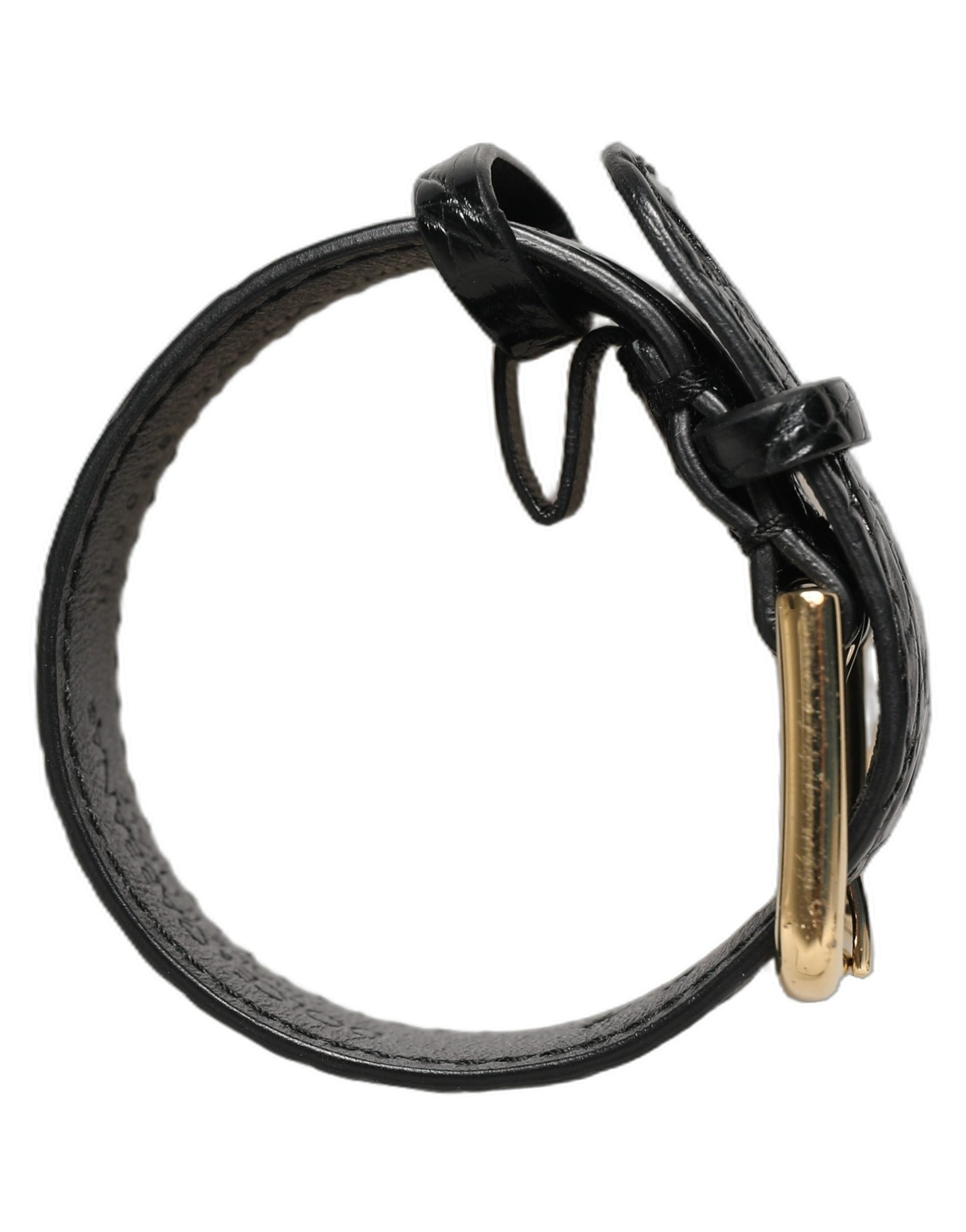 Dolce & Gabbana Black Textured Leather Gold Buckle Belt Strap Bracelet | Regal Royce