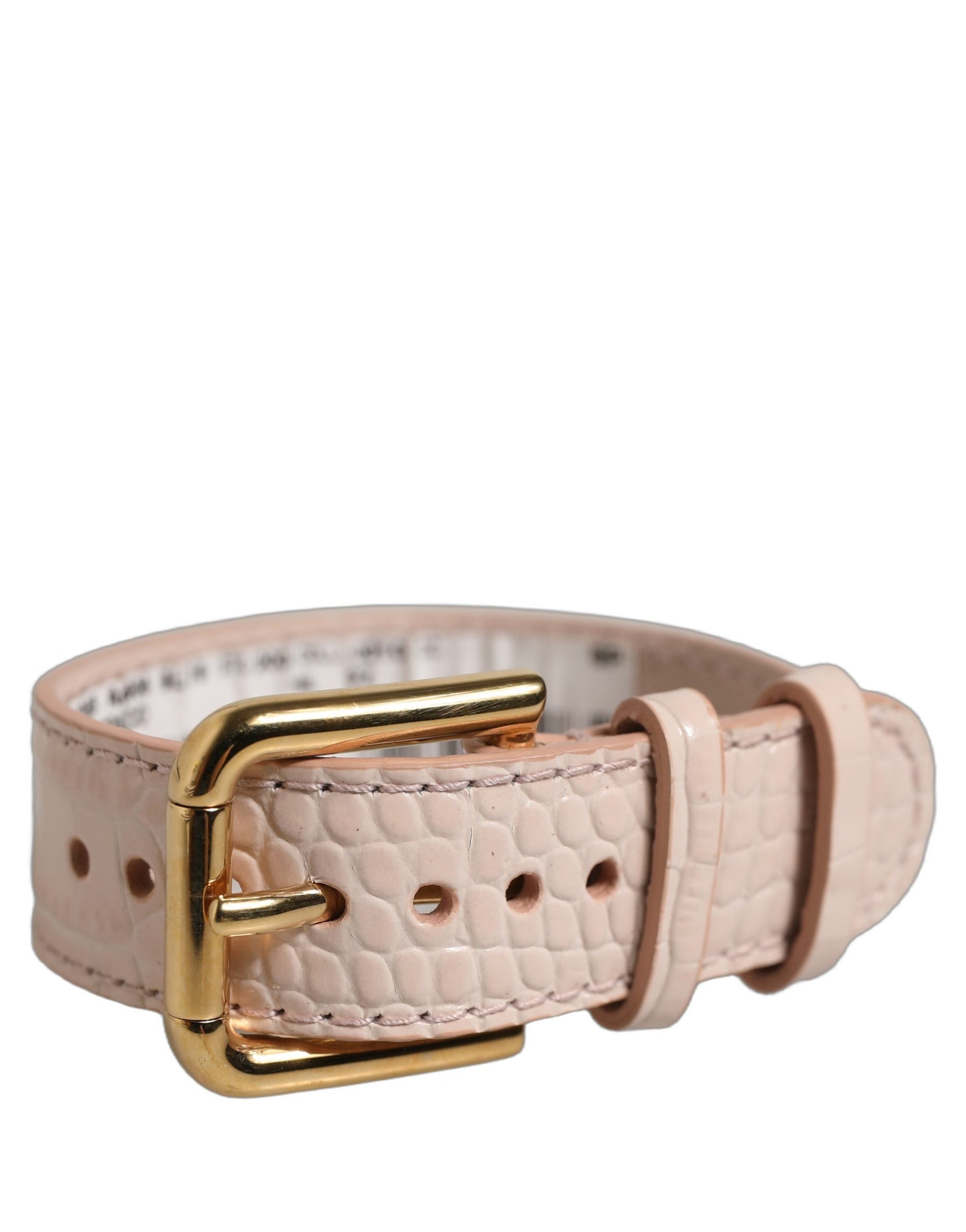 Dolce & Gabbana Pink Embossed Leather Gold Buckle Belt Strap Bracelet | Regal Royce