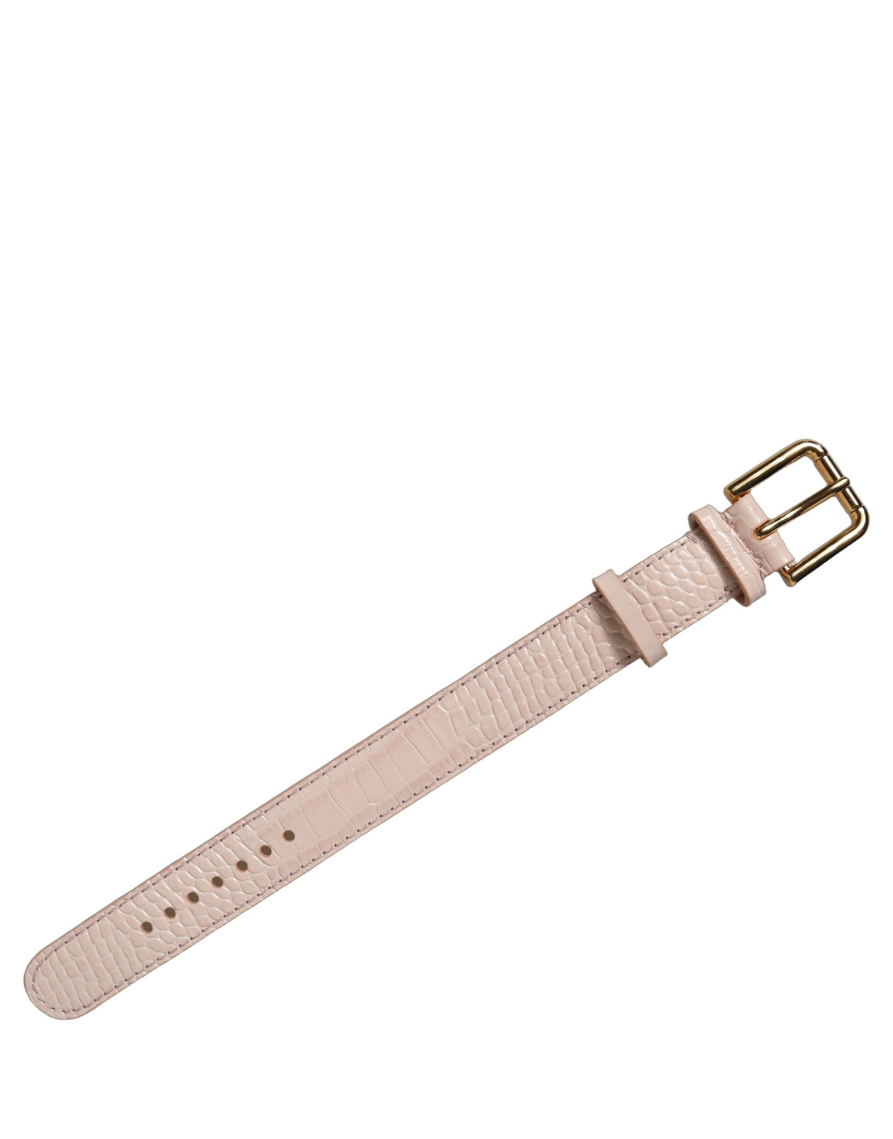 Dolce & Gabbana Pink Embossed Leather Gold Buckle Belt Strap Bracelet | Regal Royce