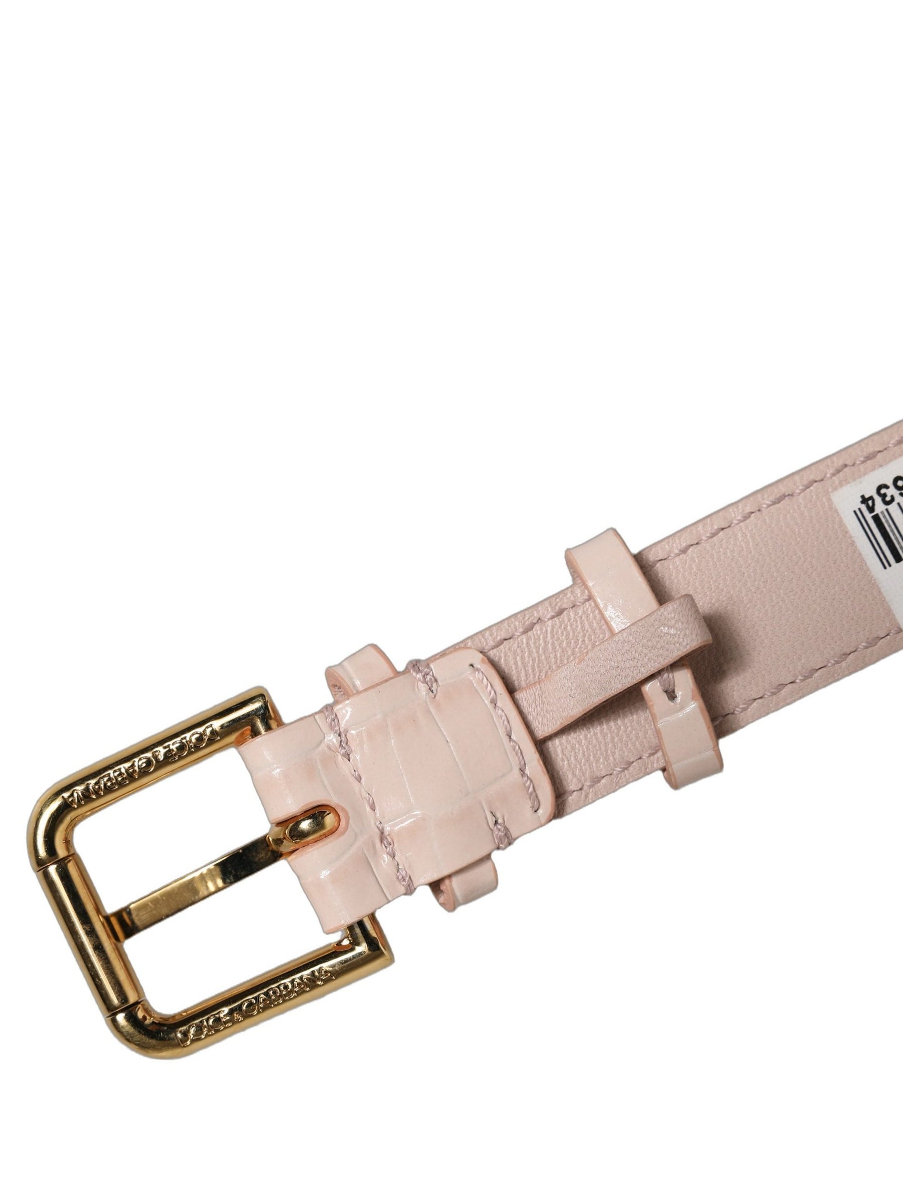 Dolce & Gabbana Pink Embossed Leather Gold Buckle Belt Strap Bracelet | Regal Royce