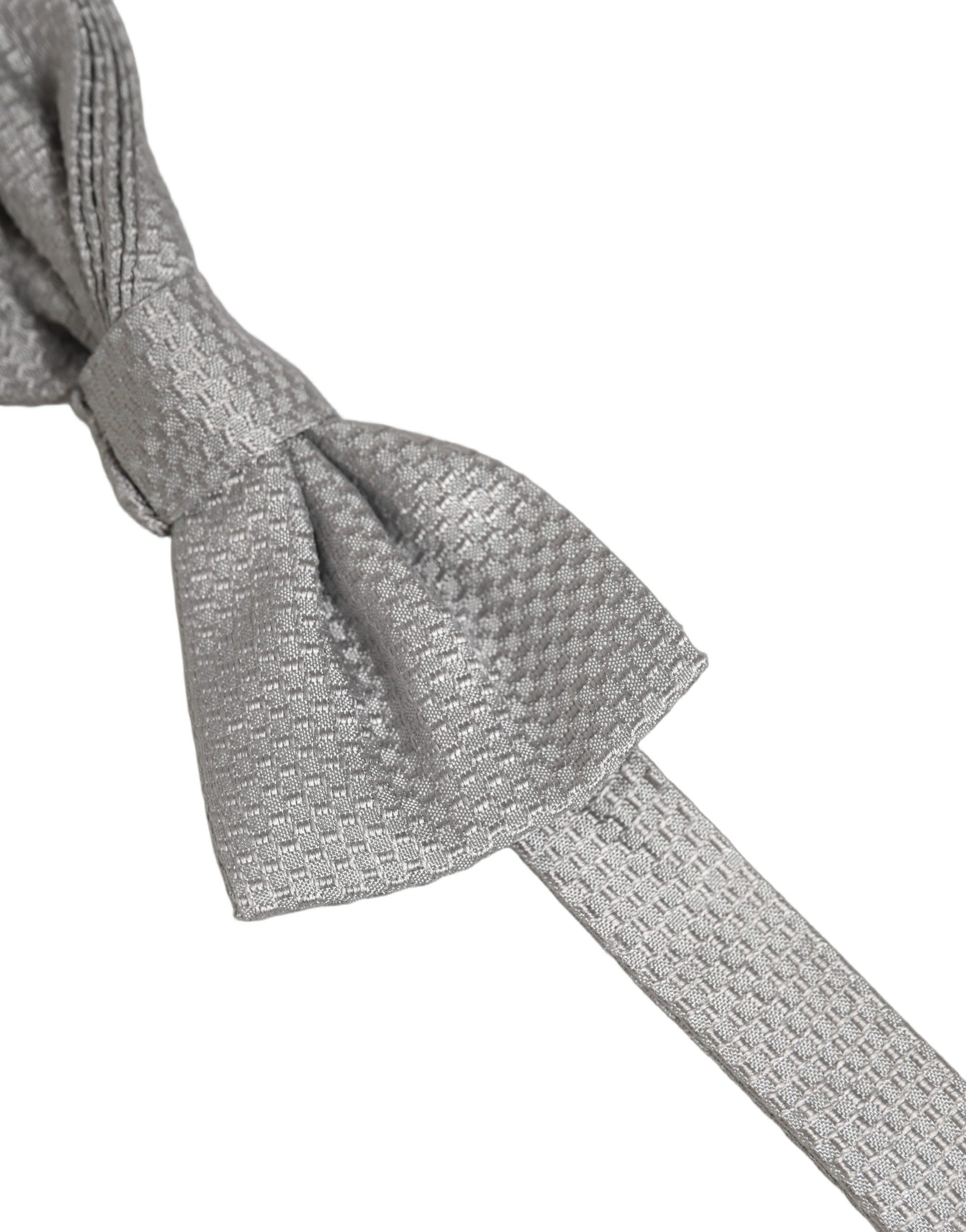 Dolce & Gabbana Men Gray 100% Silk Adjustable Neck Papillon Bow Tie | Regal Royce
