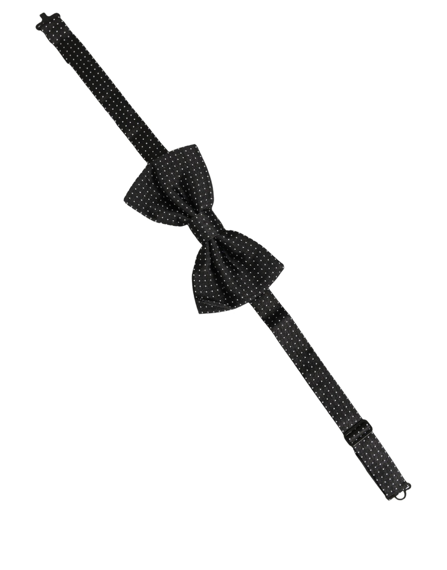 Dolce & Gabbana Men Black Polka Dot Silk Adjustable Neck Papillon Bow Tie | Regal Royce