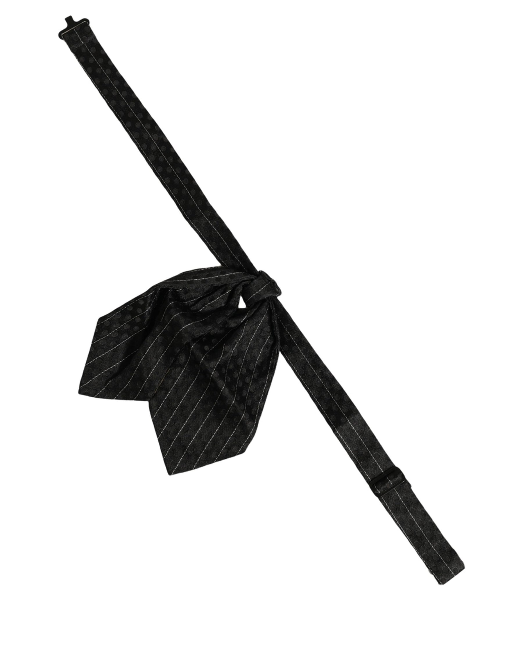 Dolce & Gabbana Men Black Pinstripe Silk Adjustable Neck Papillon Bow Tie | Regal Royce