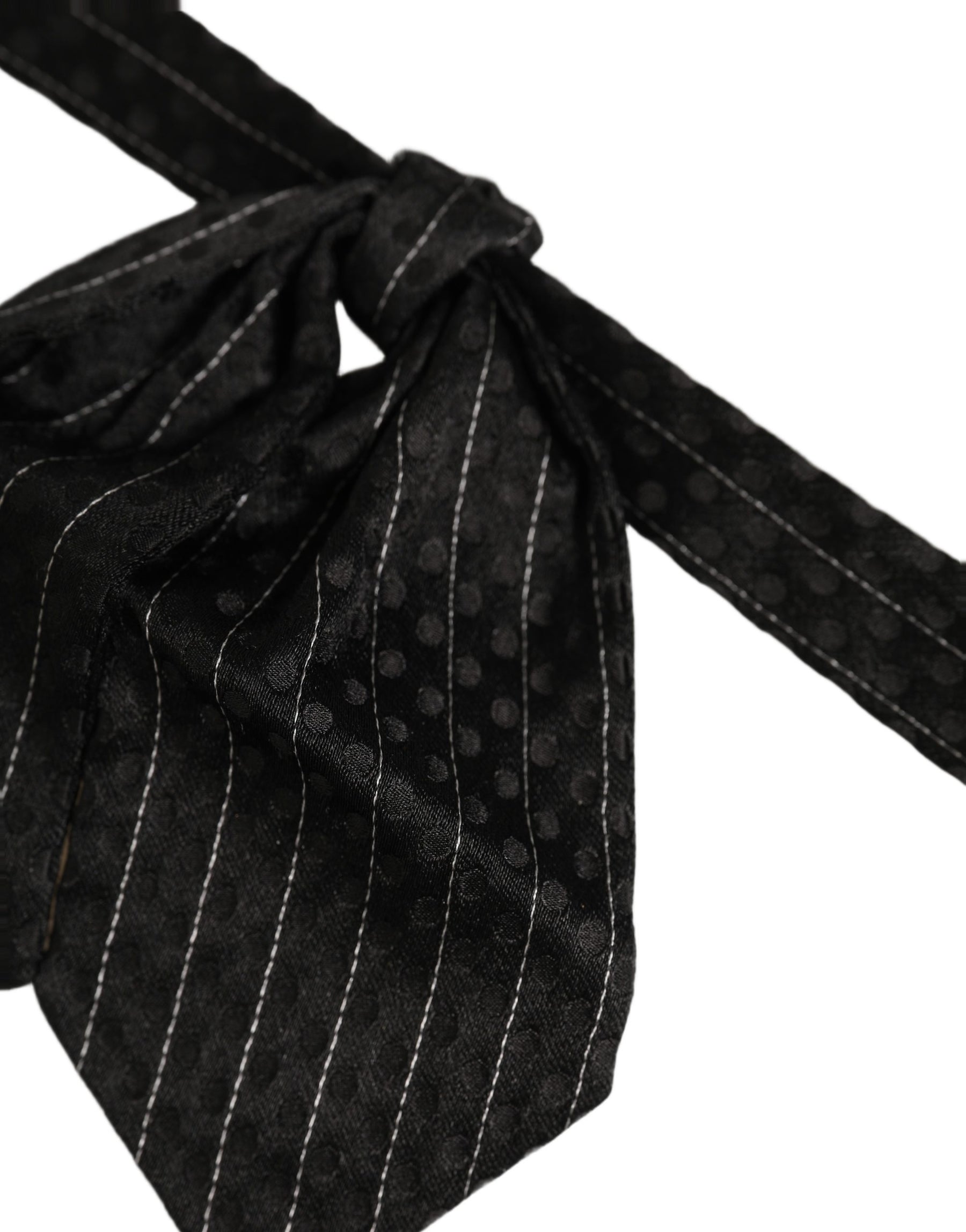 Dolce & Gabbana Men Black Pinstripe Silk Adjustable Neck Papillon Bow Tie | Regal Royce