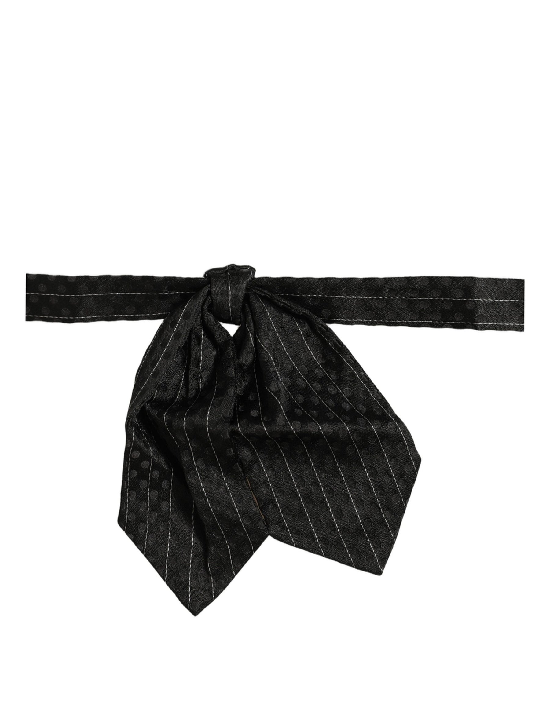 Dolce & Gabbana Men Black Pinstripe Silk Adjustable Neck Papillon Bow Tie | Regal Royce