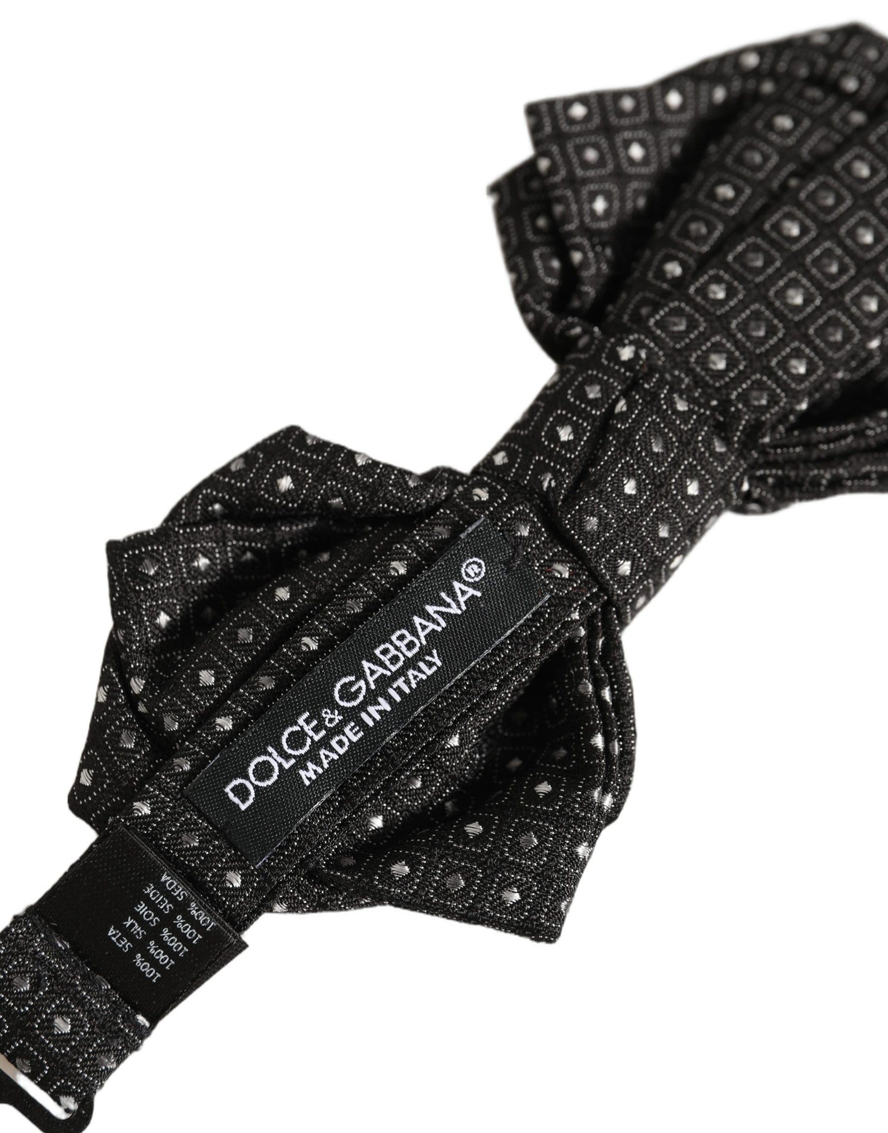 Dolce & Gabbana Men Black Polka Dot Silk Adjustable Neck Papillon Bow Tie | Regal Royce