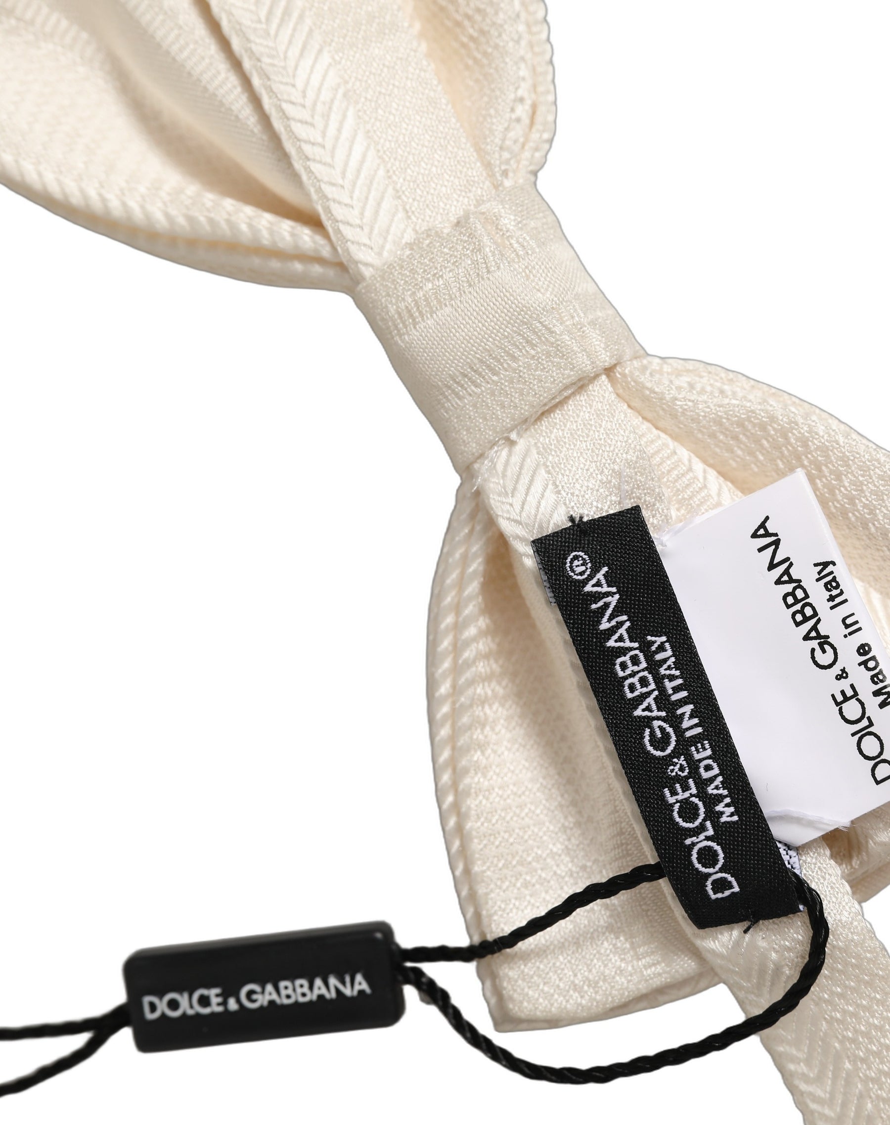 Dolce & Gabbana Men White 100% Silk Adjustable Neck Papillon Bow Tie | Regal Royce