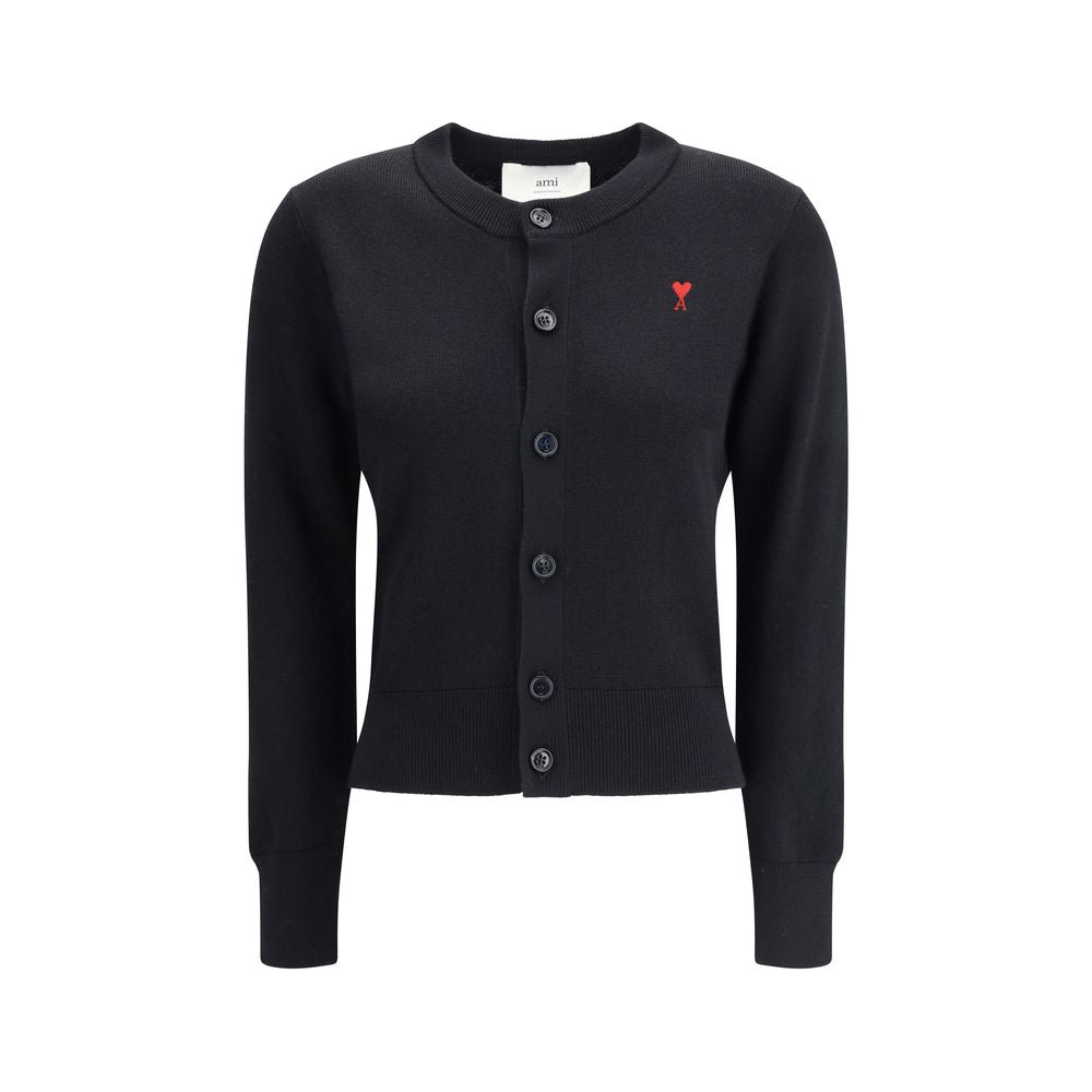 Ami Paris Black Merino Wool Cardigan | Regal Royce