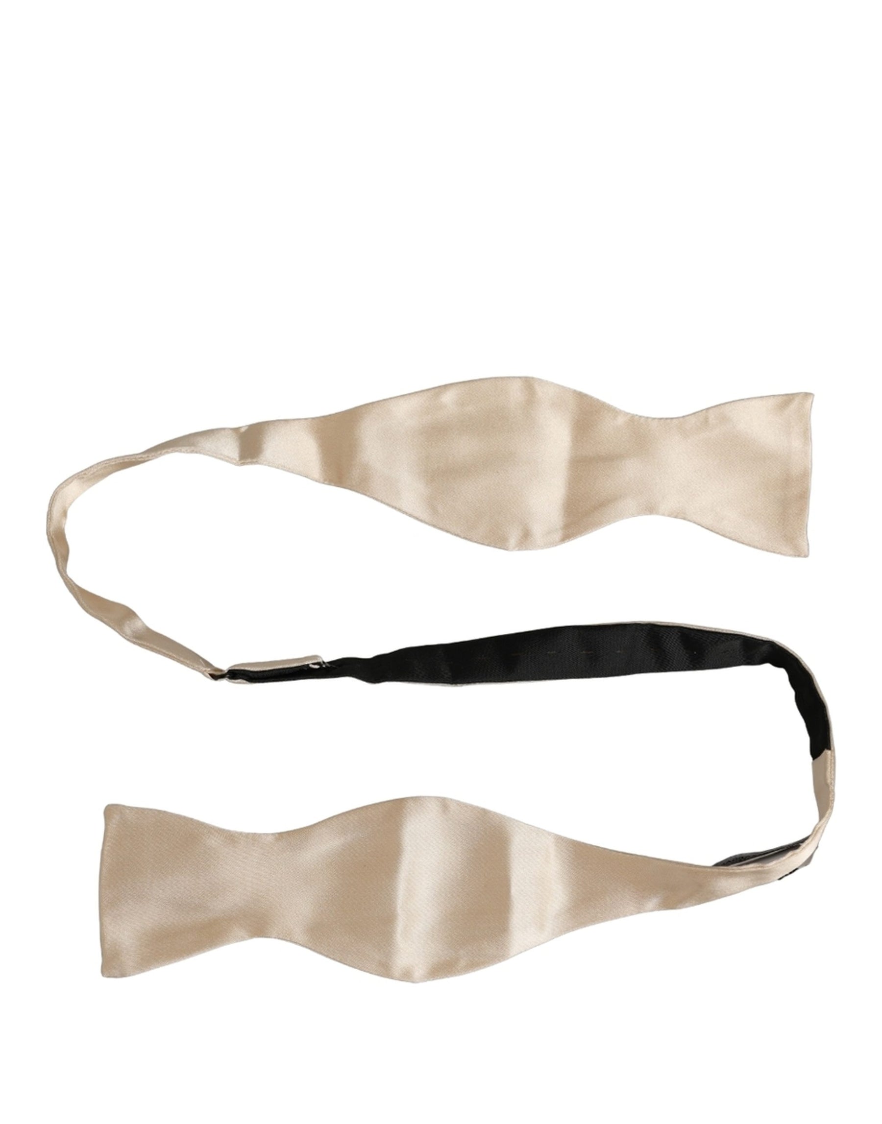 Dolce & Gabbana Men Beige 100% Silk Adjustable Neck Papillon Bow Tie | Regal Royce