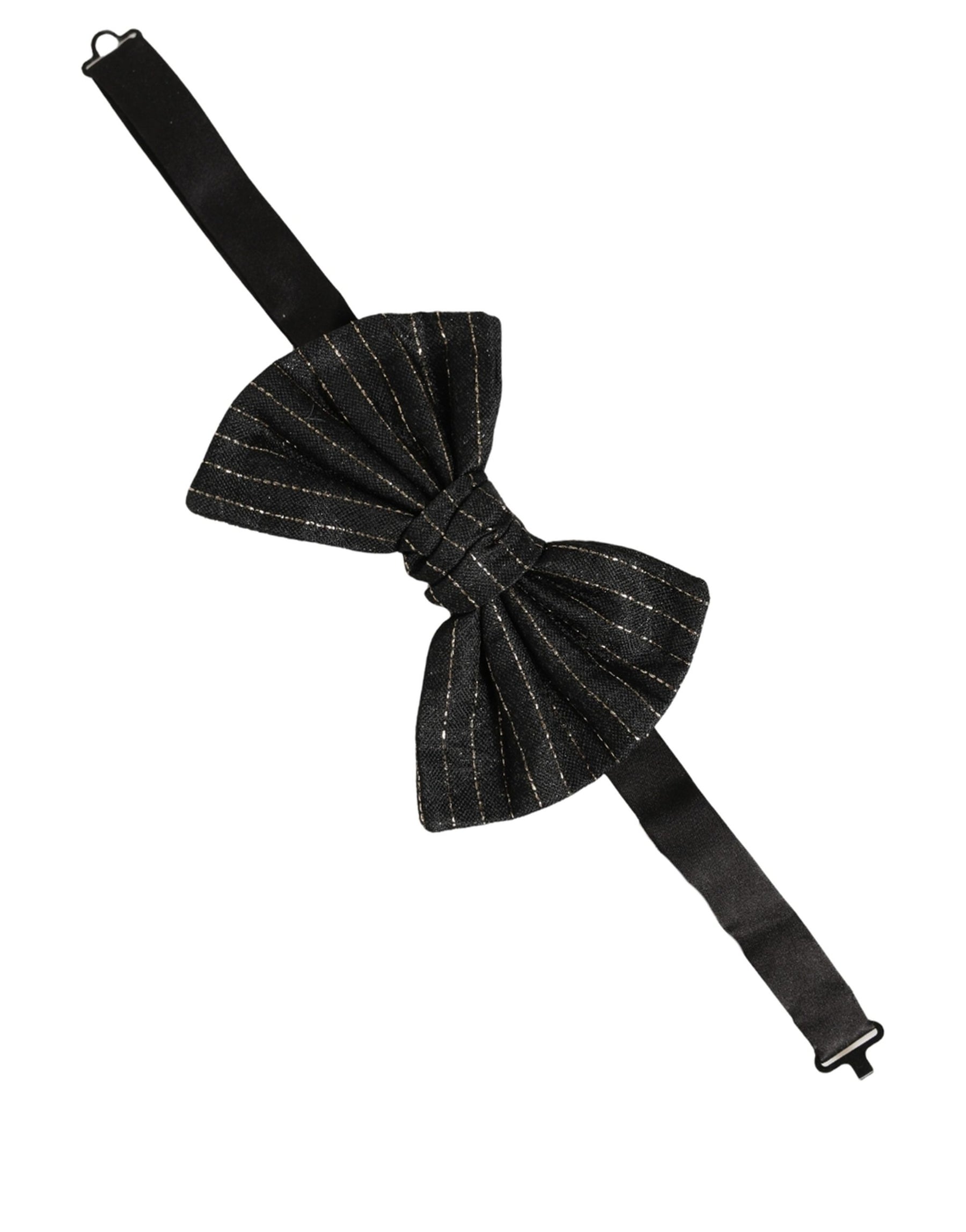 Dolce & Gabbana Men Black Pinstripe Silk Adjustable Neck Papillon Bow Tie | Regal Royce