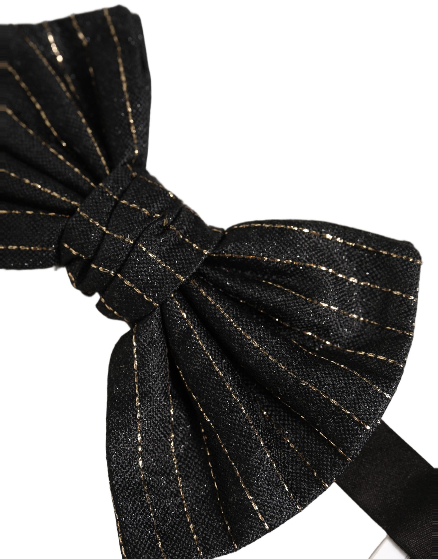 Dolce & Gabbana Men Black Pinstripe Silk Adjustable Neck Papillon Bow Tie | Regal Royce