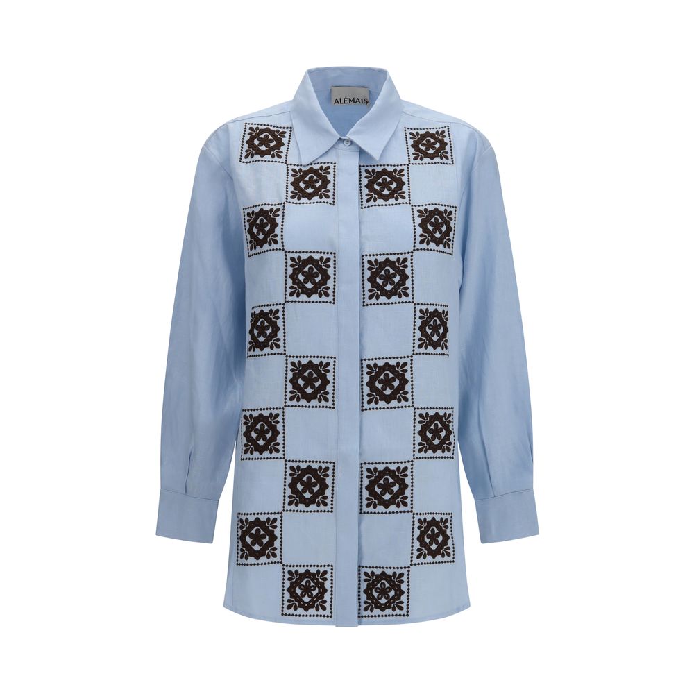 Alemais Blue Linen Pattern Shirt | Regal Royce
