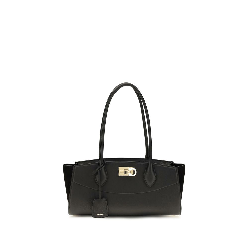 Ferragamo Black Calf Leather Bos Taurus Shoulder Bag | Regal Royce