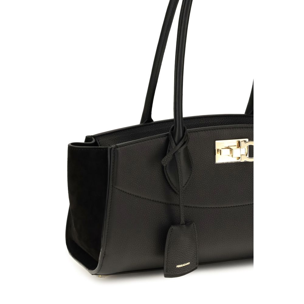 Ferragamo Black Calf Leather Bos Taurus Shoulder Bag | Regal Royce