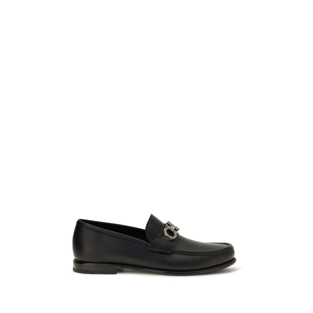 Ferragamo Black Calf Leather Bos Taurus Slip-On Loafers | Regal Royce
