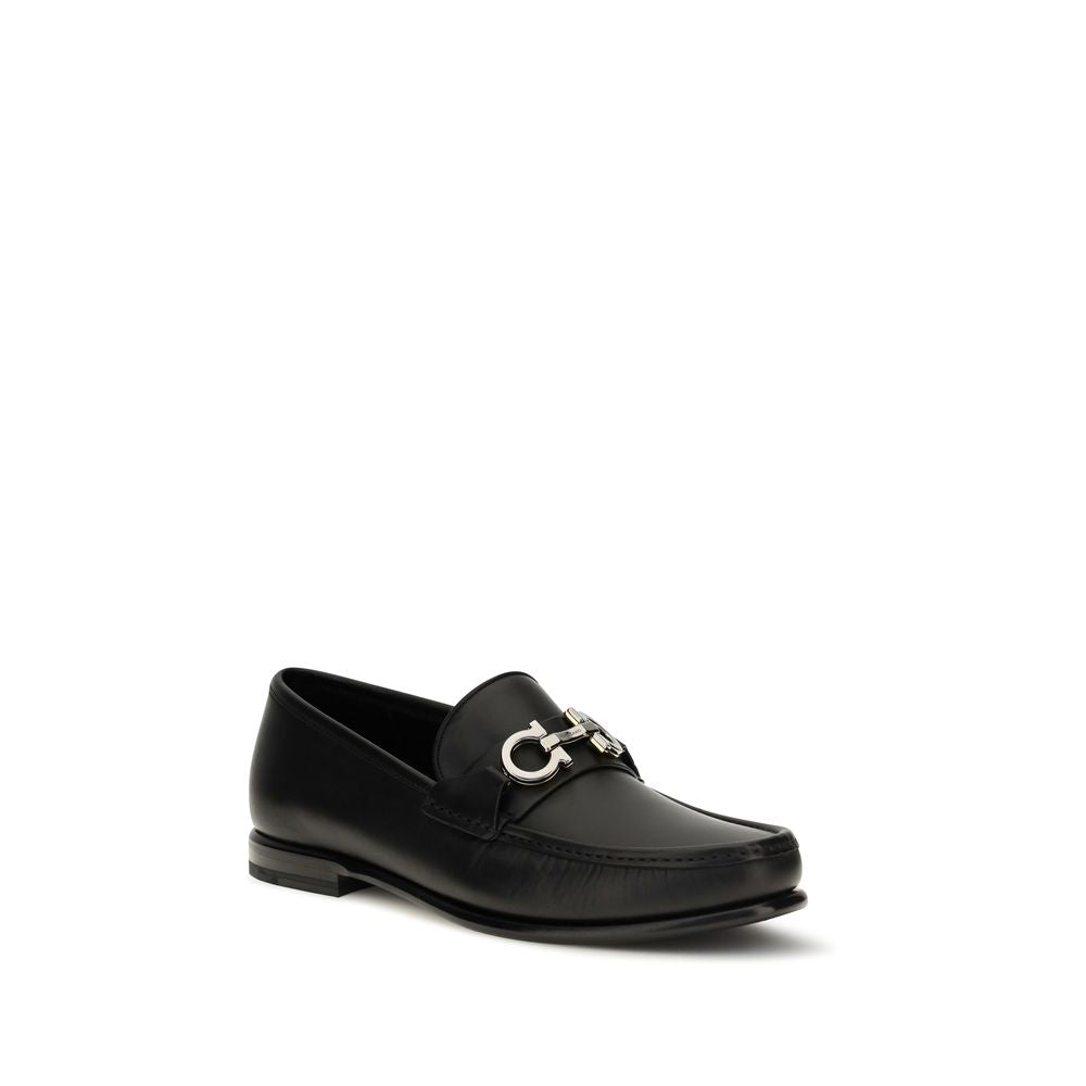 Ferragamo Black Calf Leather Bos Taurus Slip-On Loafers | Regal Royce