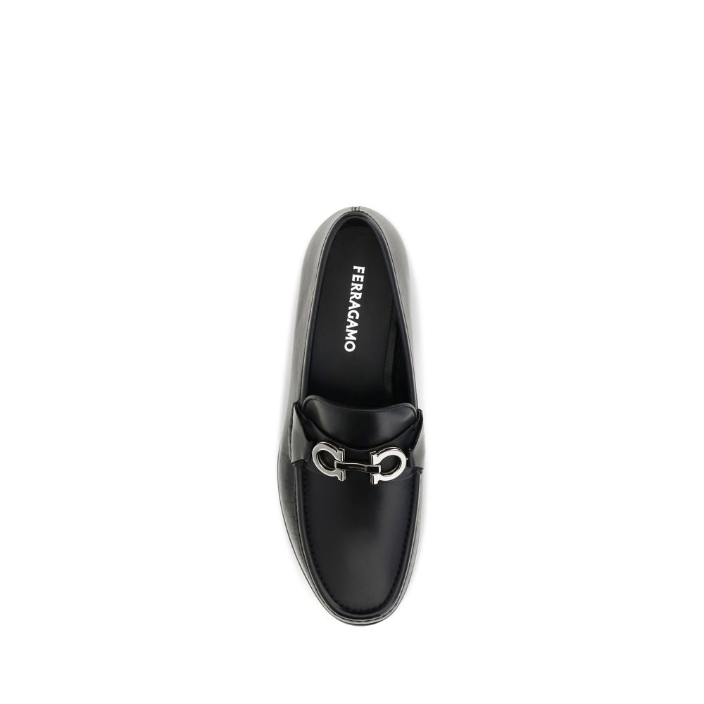 Ferragamo Black Calf Leather Bos Taurus Slip-On Loafers | Regal Royce