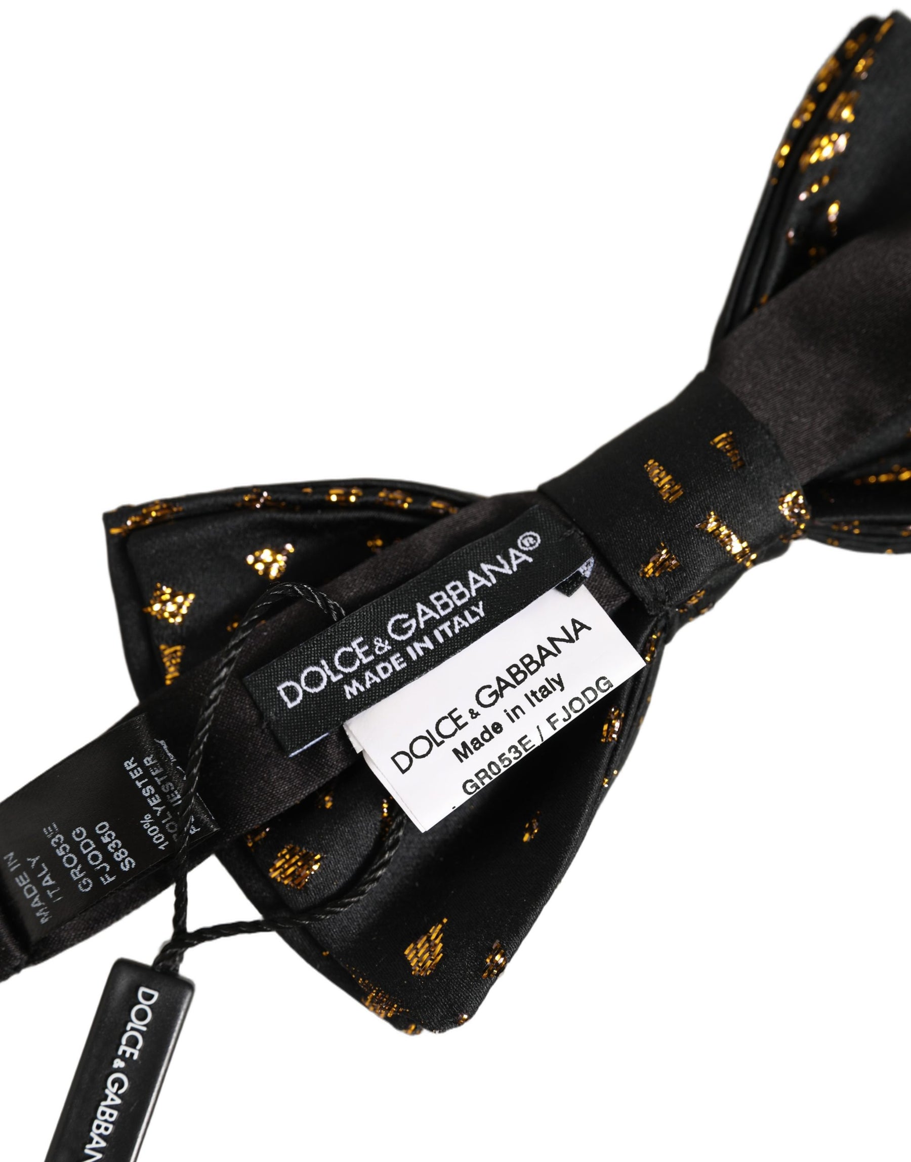 Dolce & Gabbana Black Gold Speckle Pattern Adjustable Neck Papillon Bow Tie | Regal Royce