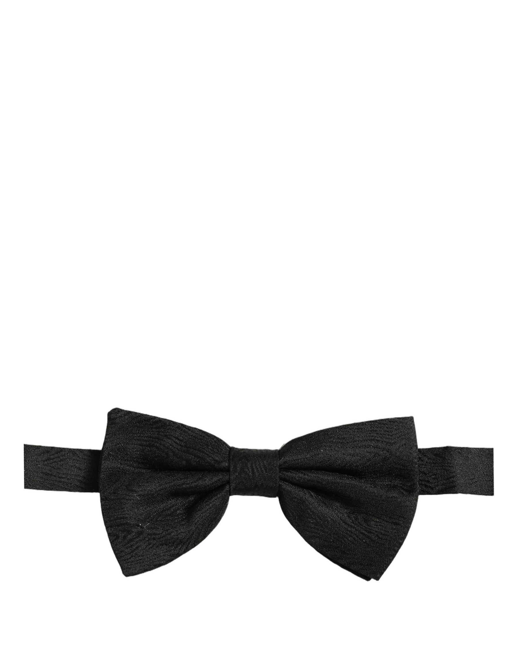 Dolce & Gabbana Men Black Silk Brocade Adjustable Neck Papillon Bow Tie | Regal Royce