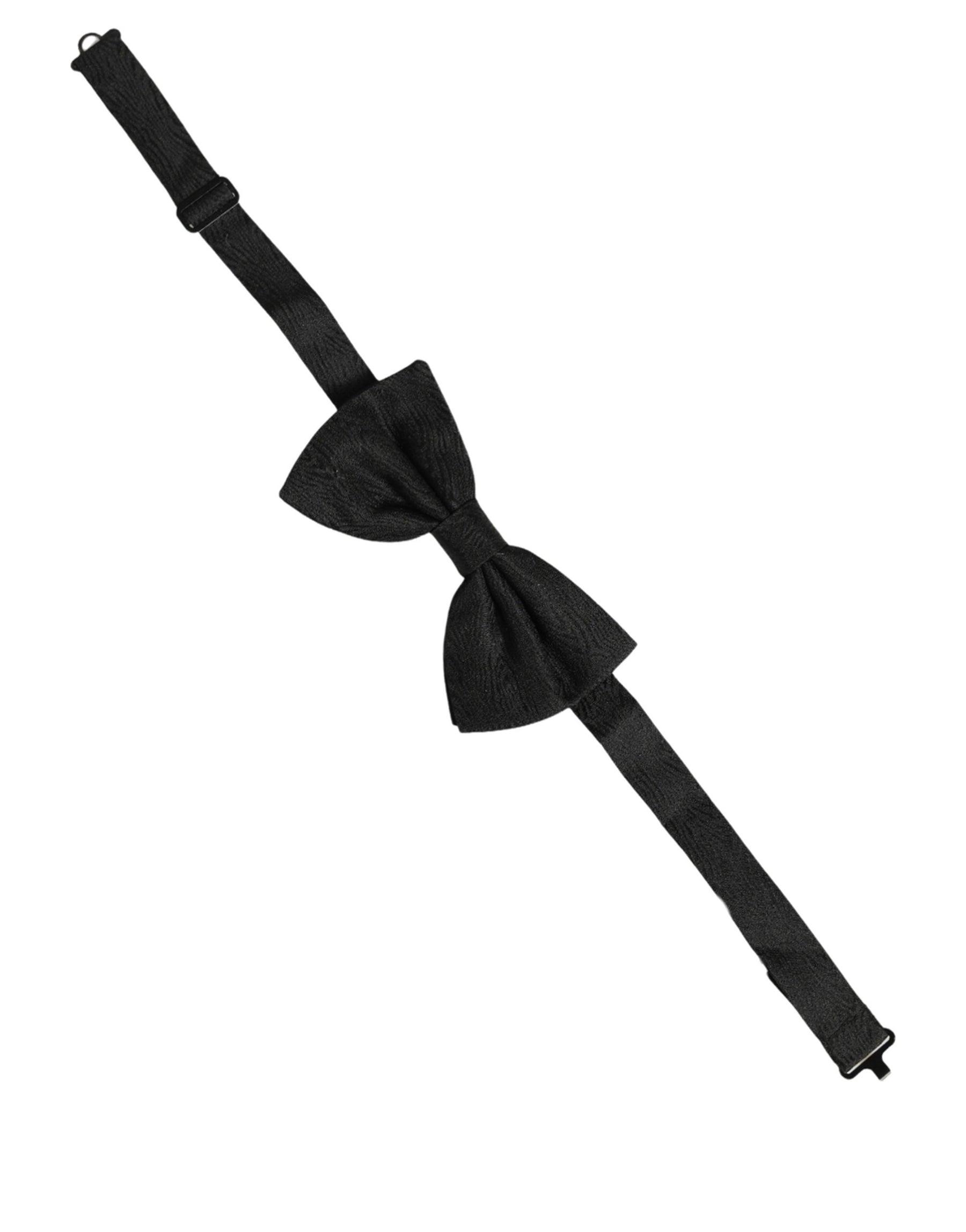 Dolce & Gabbana Men Black Silk Brocade Adjustable Neck Papillon Bow Tie | Regal Royce